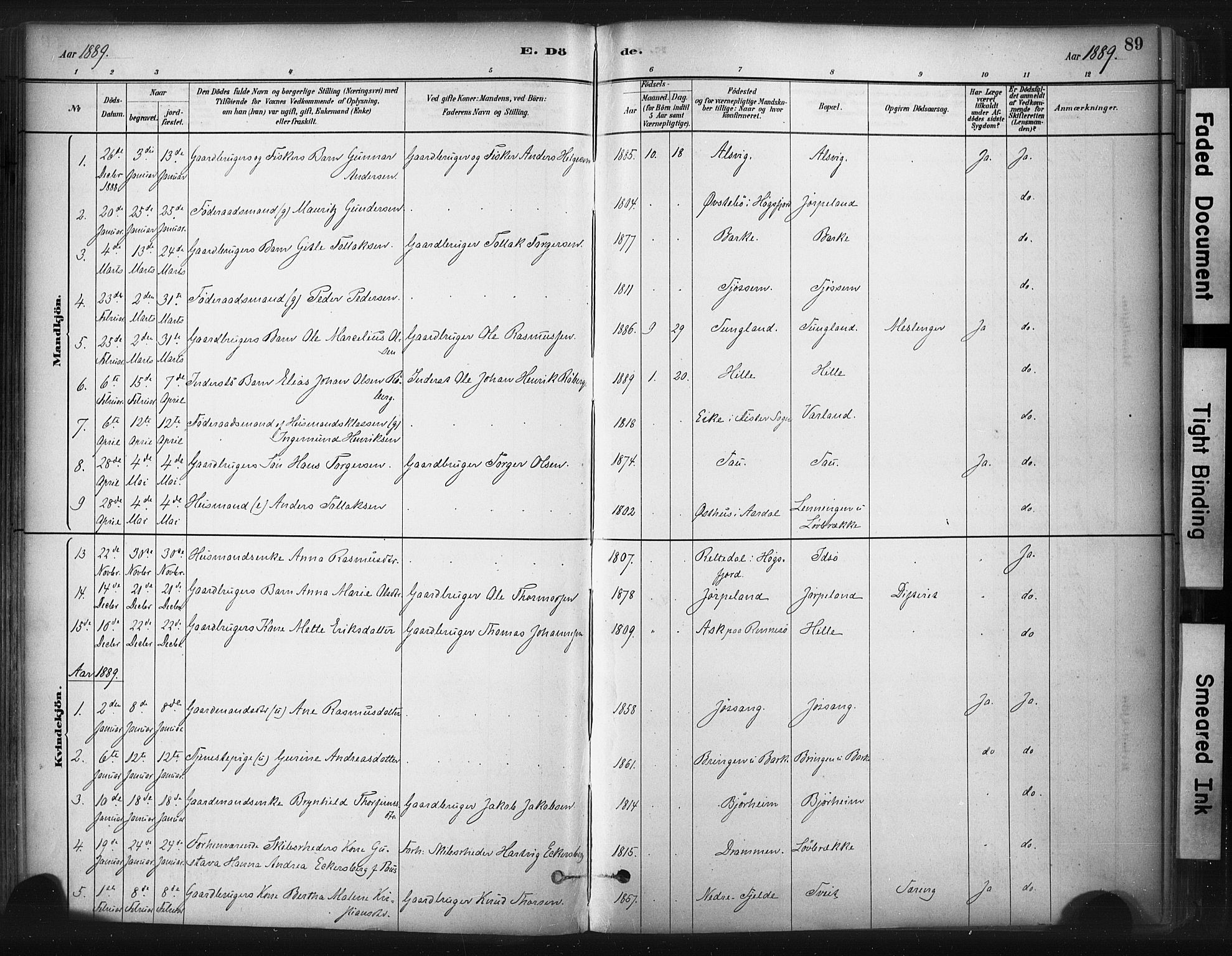 Strand sokneprestkontor, SAST/A-101828/H/Ha/Haa/L0010: Parish register (official) no. A 10, 1882-1929, p. 89