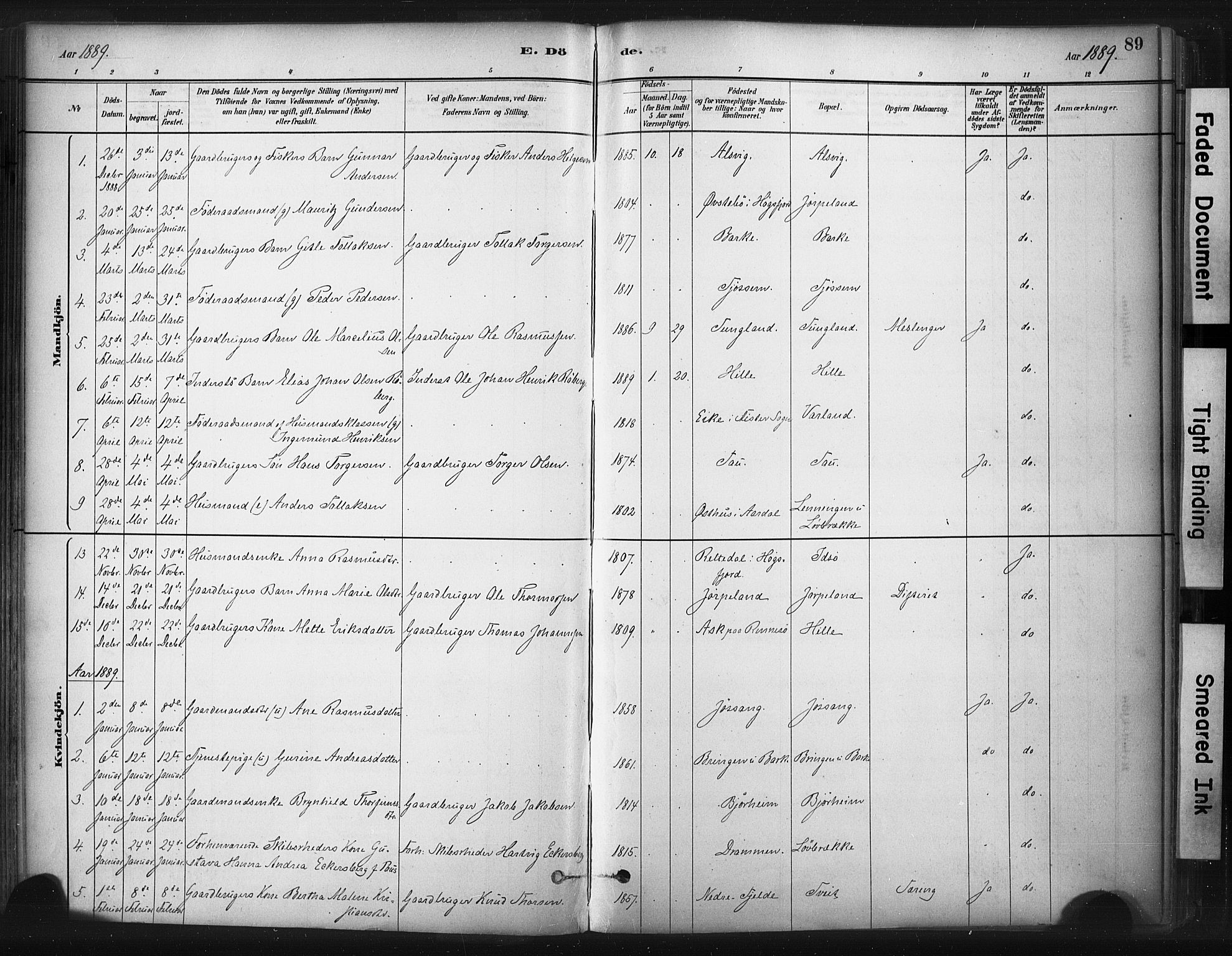 Strand sokneprestkontor, AV/SAST-A-101828/H/Ha/Haa/L0010: Parish register (official) no. A 10, 1882-1929, p. 89