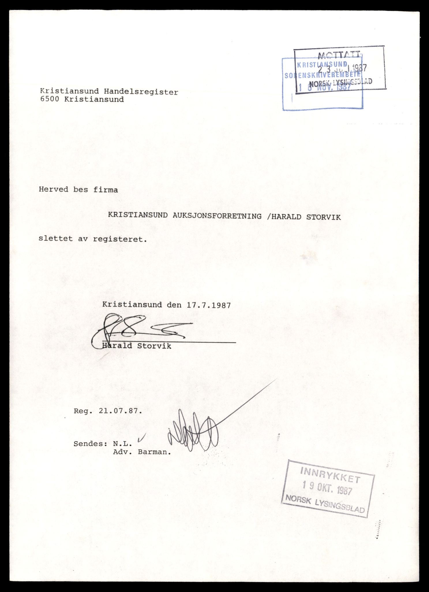 Kristiansund sorenskriveri, AV/SAT-A-0019/2/J/Jd/Jdb/L0008: Bilag, Kr-Kå                                                                                                                                                                                    , 1944-1990, p. 1