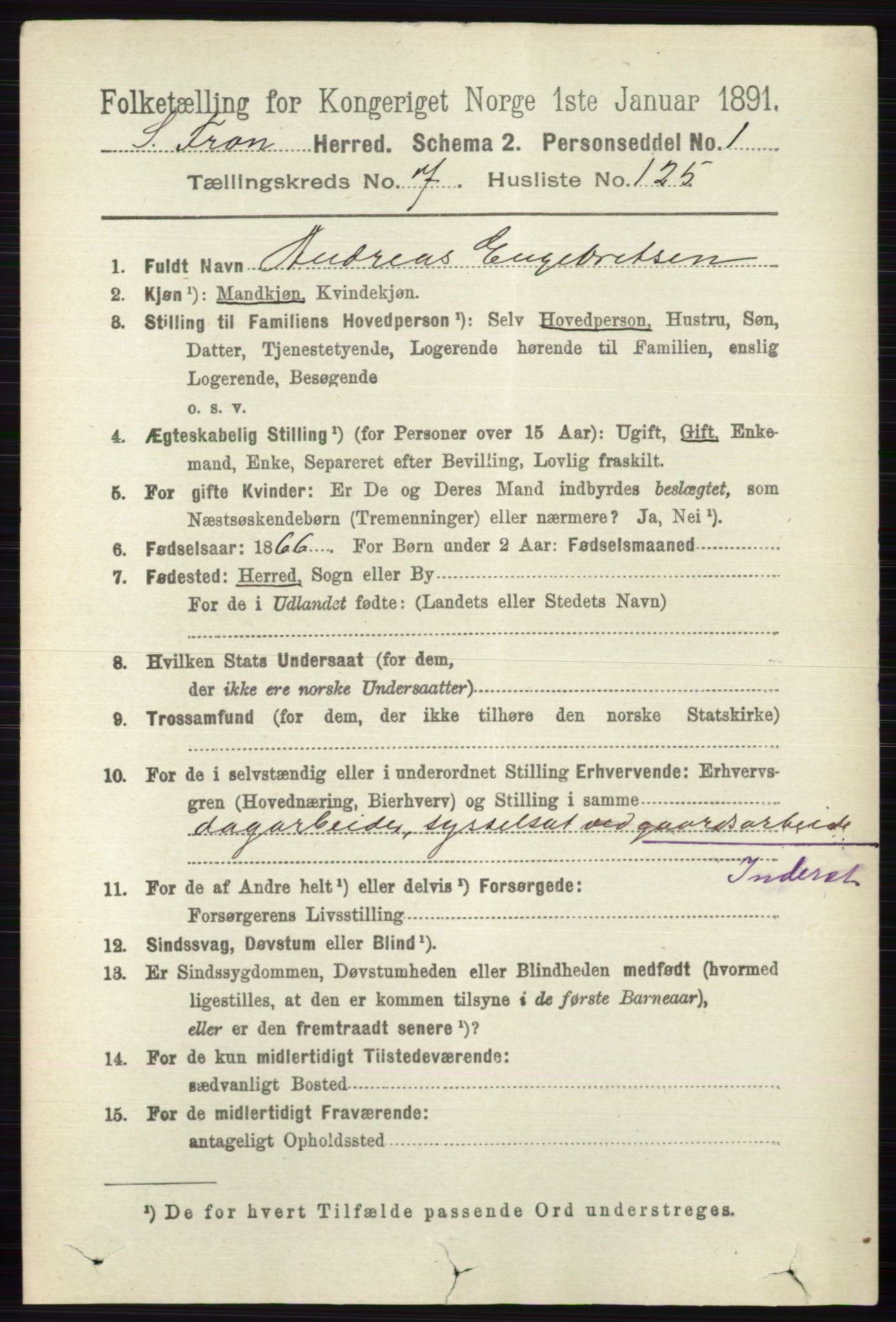 RA, 1891 census for 0519 Sør-Fron, 1891, p. 3696