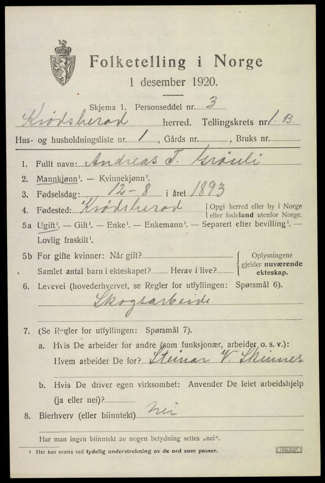 SAKO, 1920 census for Krødsherad, 1920, p. 2379