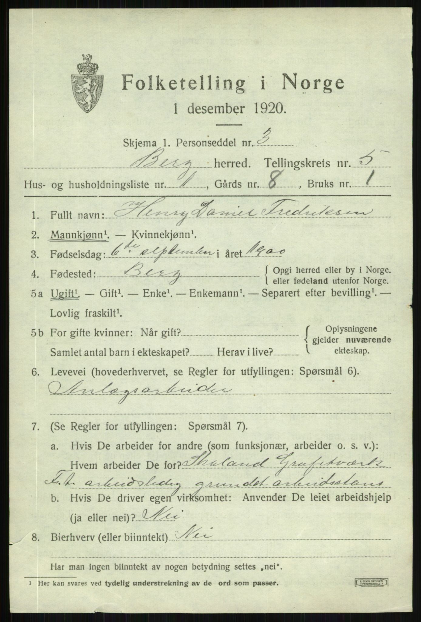 SATØ, 1920 census for Berg, 1920, p. 1708