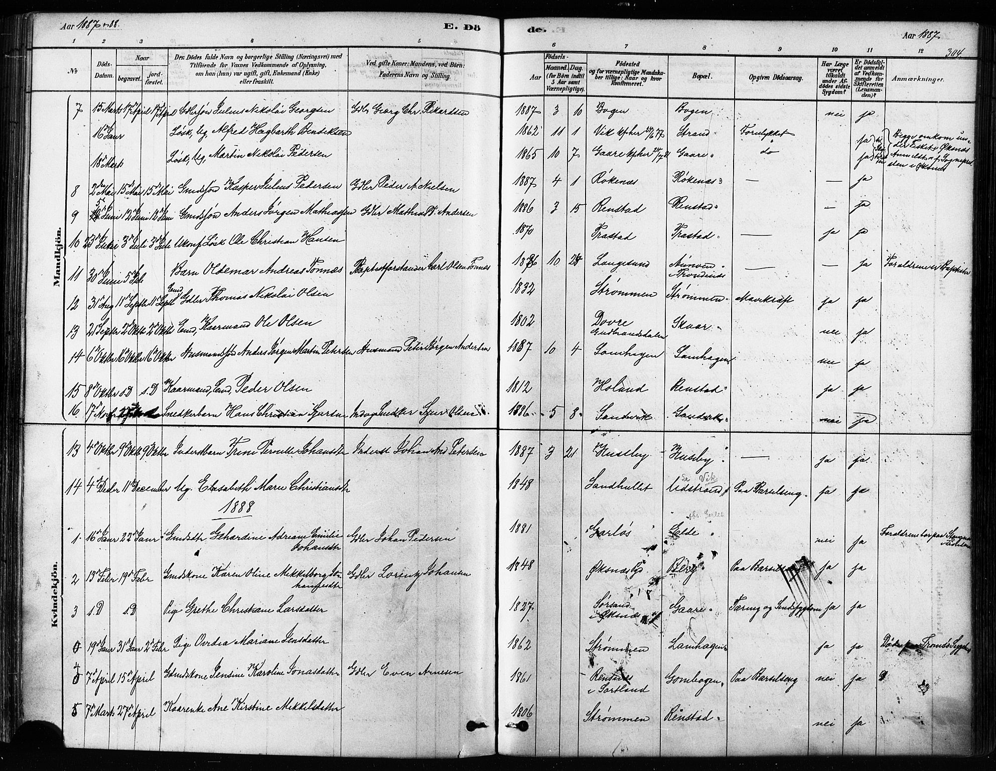 Kvæfjord sokneprestkontor, SATØ/S-1323/G/Ga/Gaa/L0005kirke: Parish register (official) no. 5, 1878-1894, p. 304