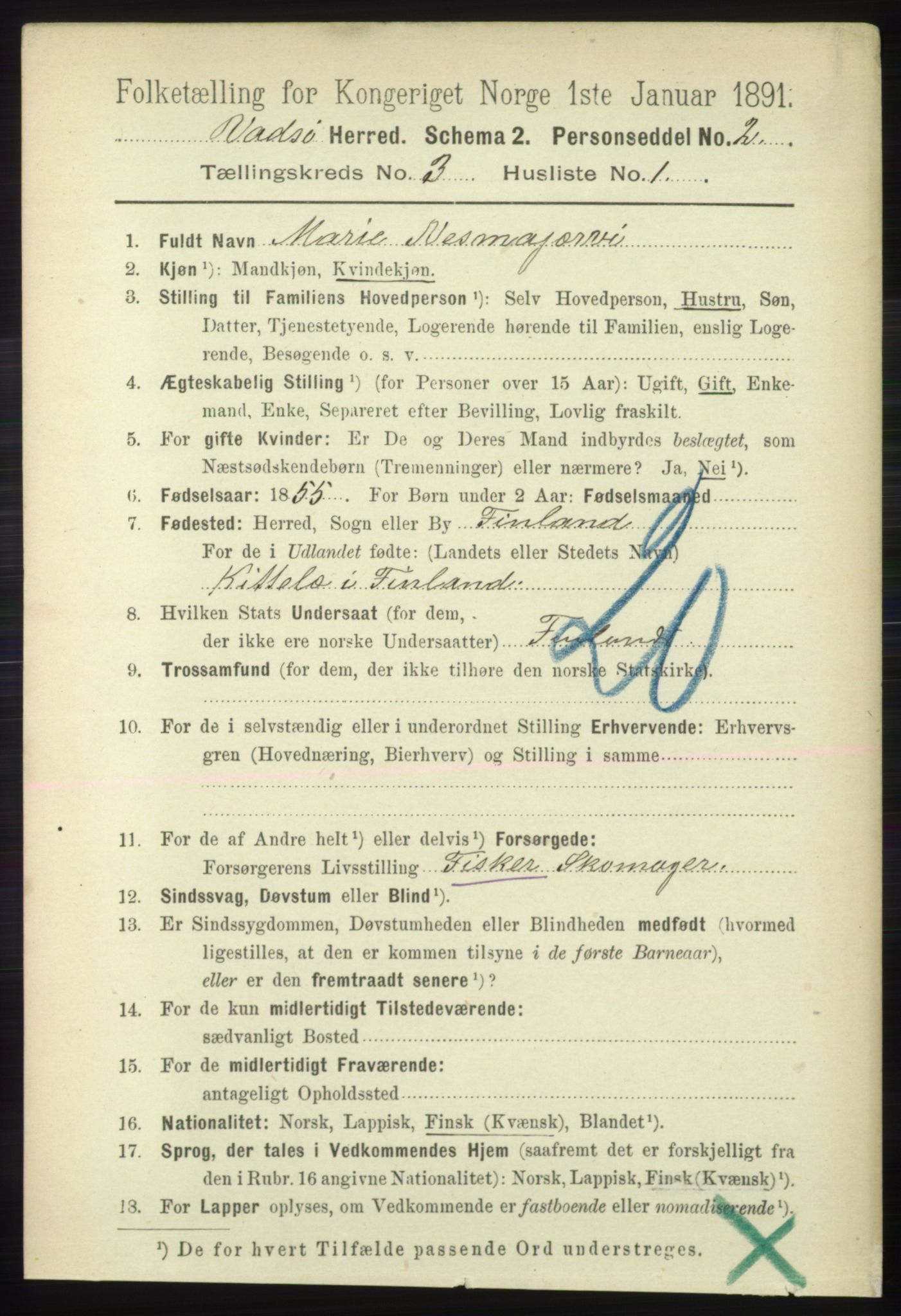 RA, 1891 census for 2029 Vadsø, 1891, p. 824