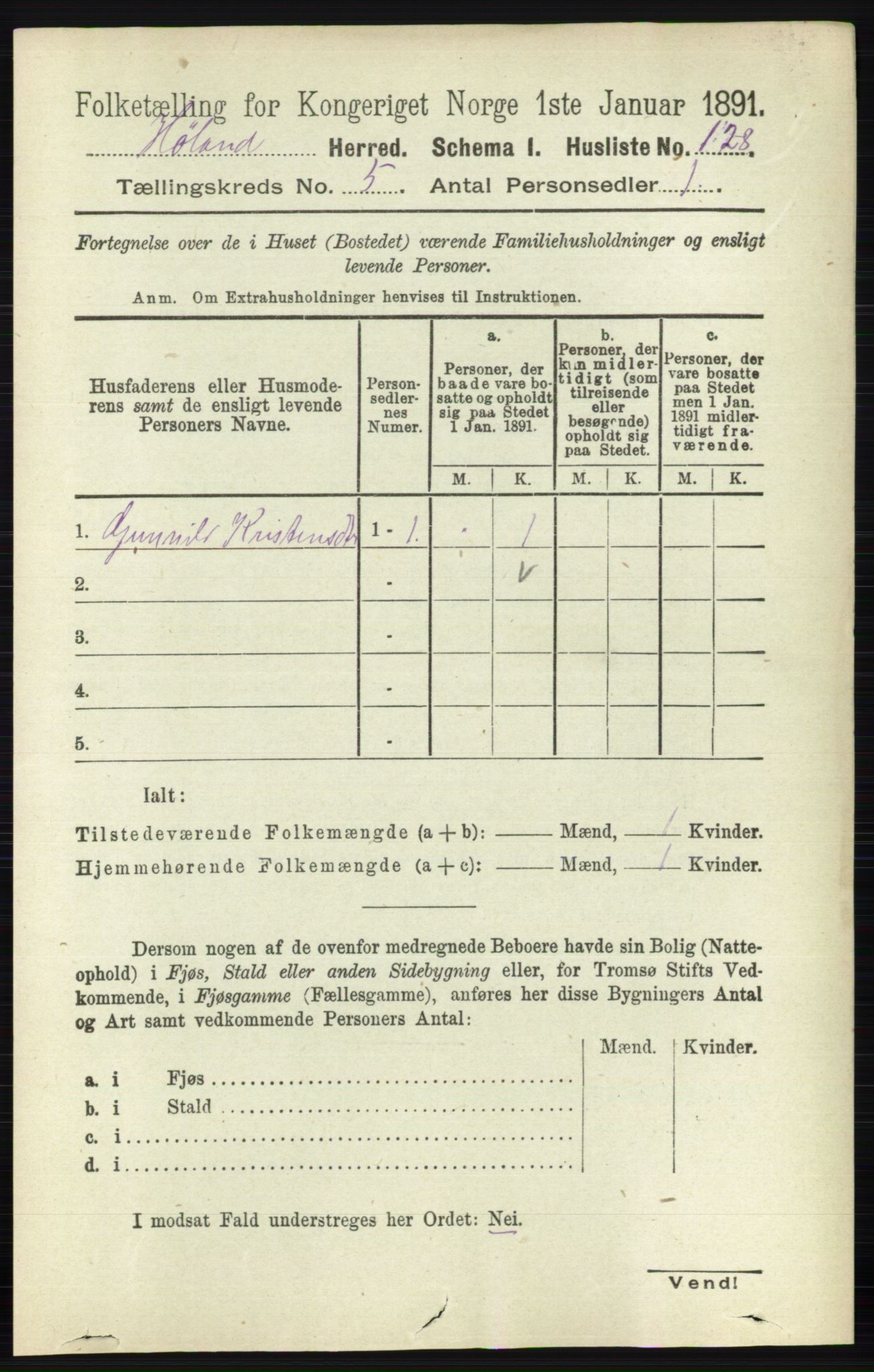 RA, 1891 census for 0221 Høland, 1891, p. 3509