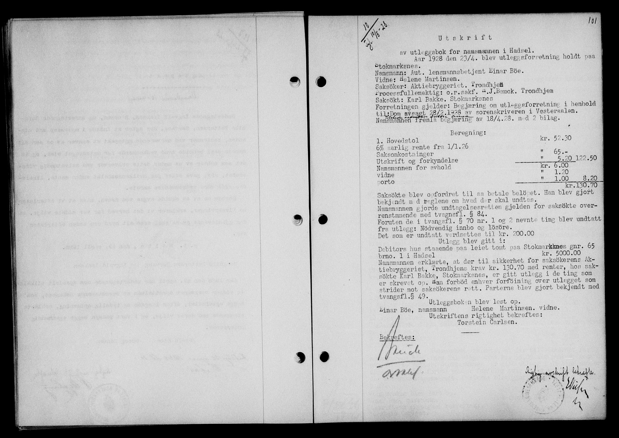 Vesterålen sorenskriveri, SAT/A-4180/1/2/2Ca/L0046: Mortgage book no. 39, 1928-1928, Deed date: 10.05.1928