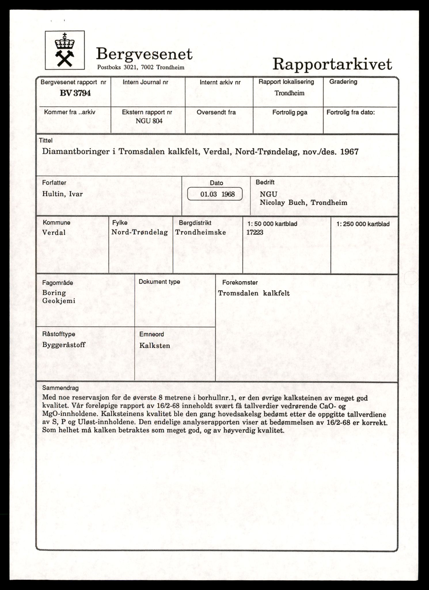 Direktoratet for mineralforvaltning , AV/SAT-A-1562/F/L0433: Rapporter, 1912-1986, p. 78