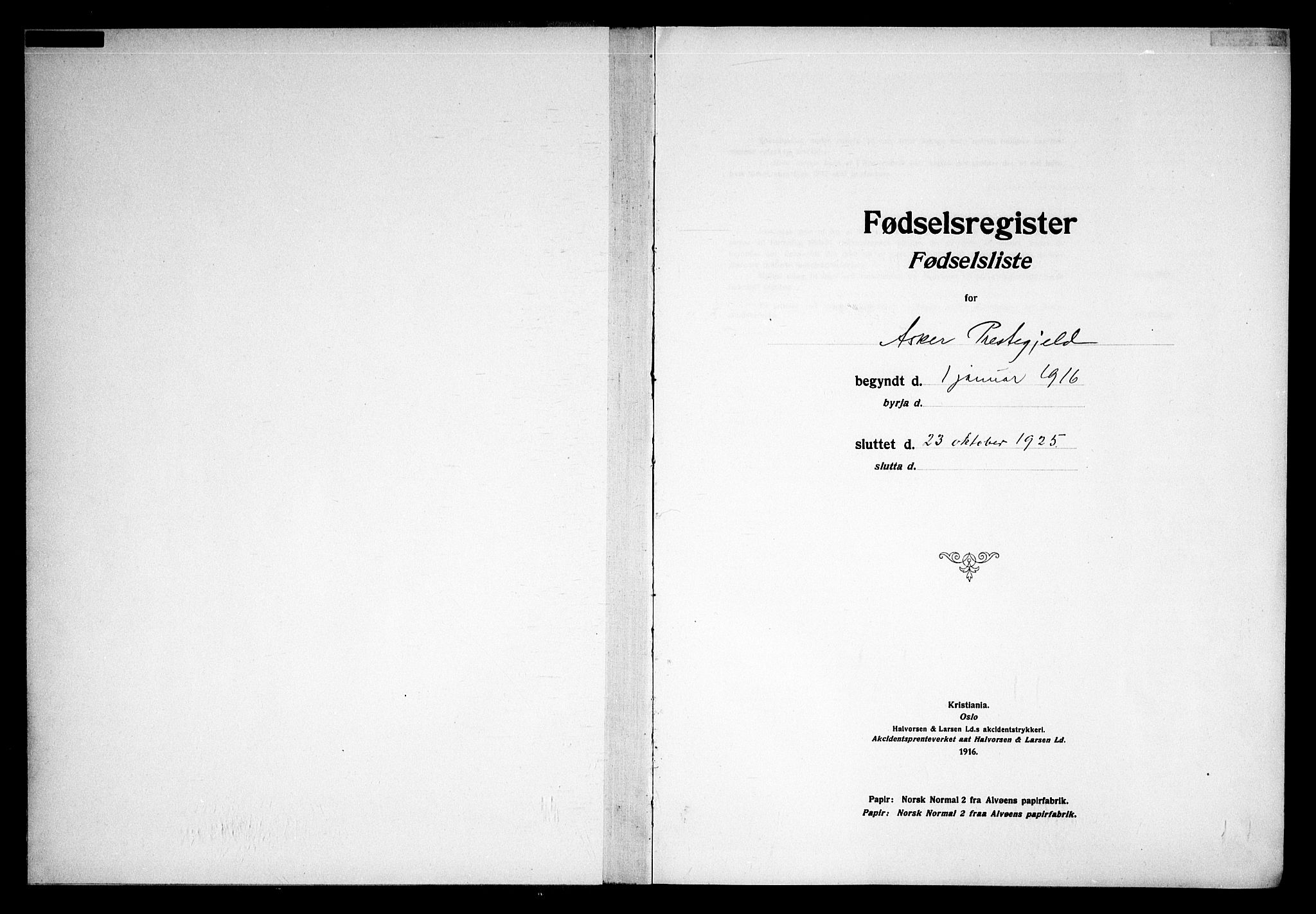 Asker prestekontor Kirkebøker, AV/SAO-A-10256a/J/L0001: Birth register no. 1, 1916-1925