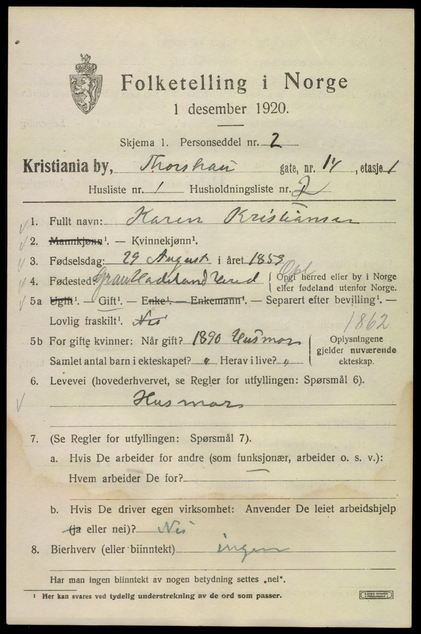 SAO, 1920 census for Kristiania, 1920, p. 592497