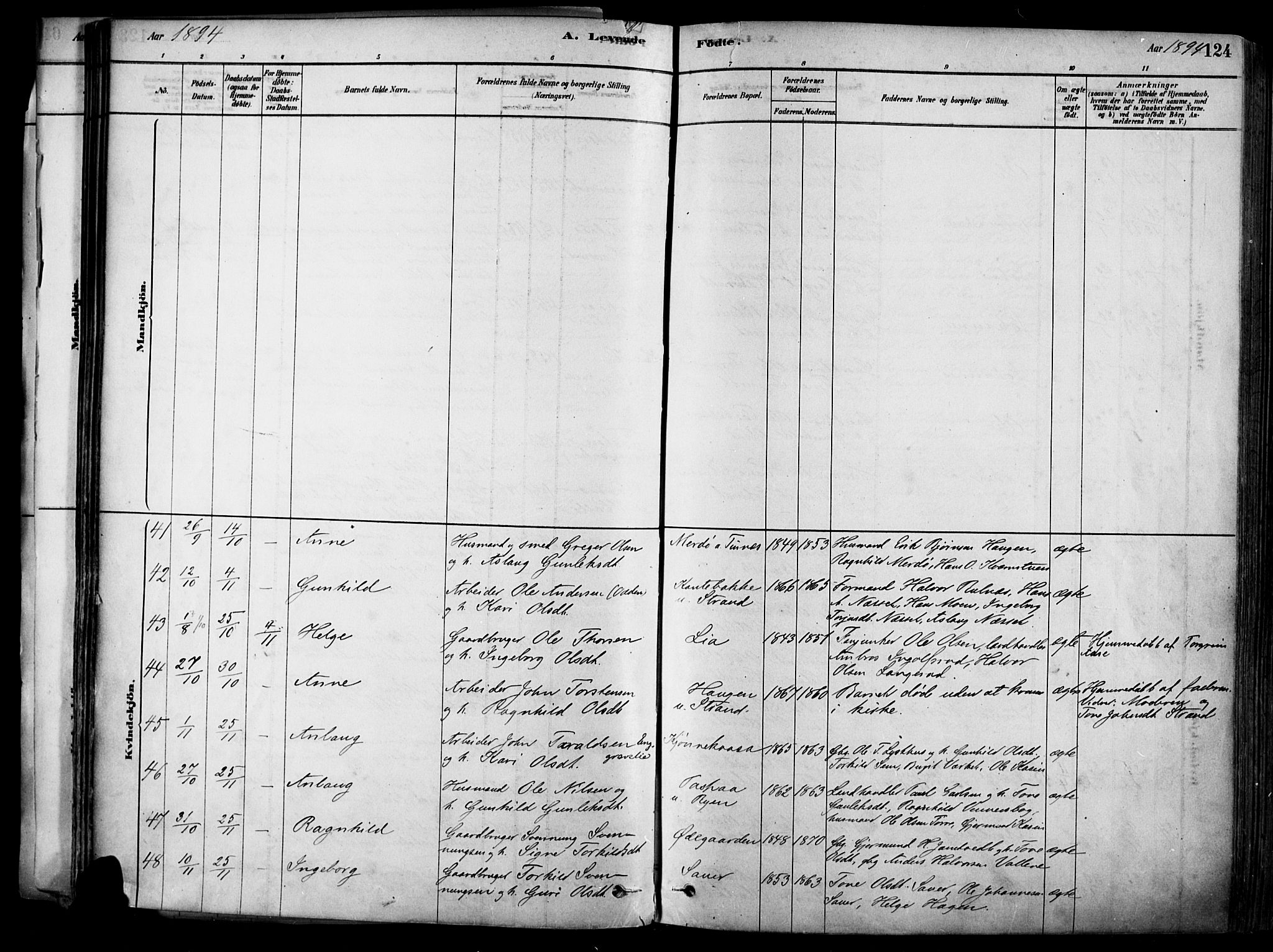 Heddal kirkebøker, SAKO/A-268/F/Fa/L0008: Parish register (official) no. I 8, 1878-1903, p. 124