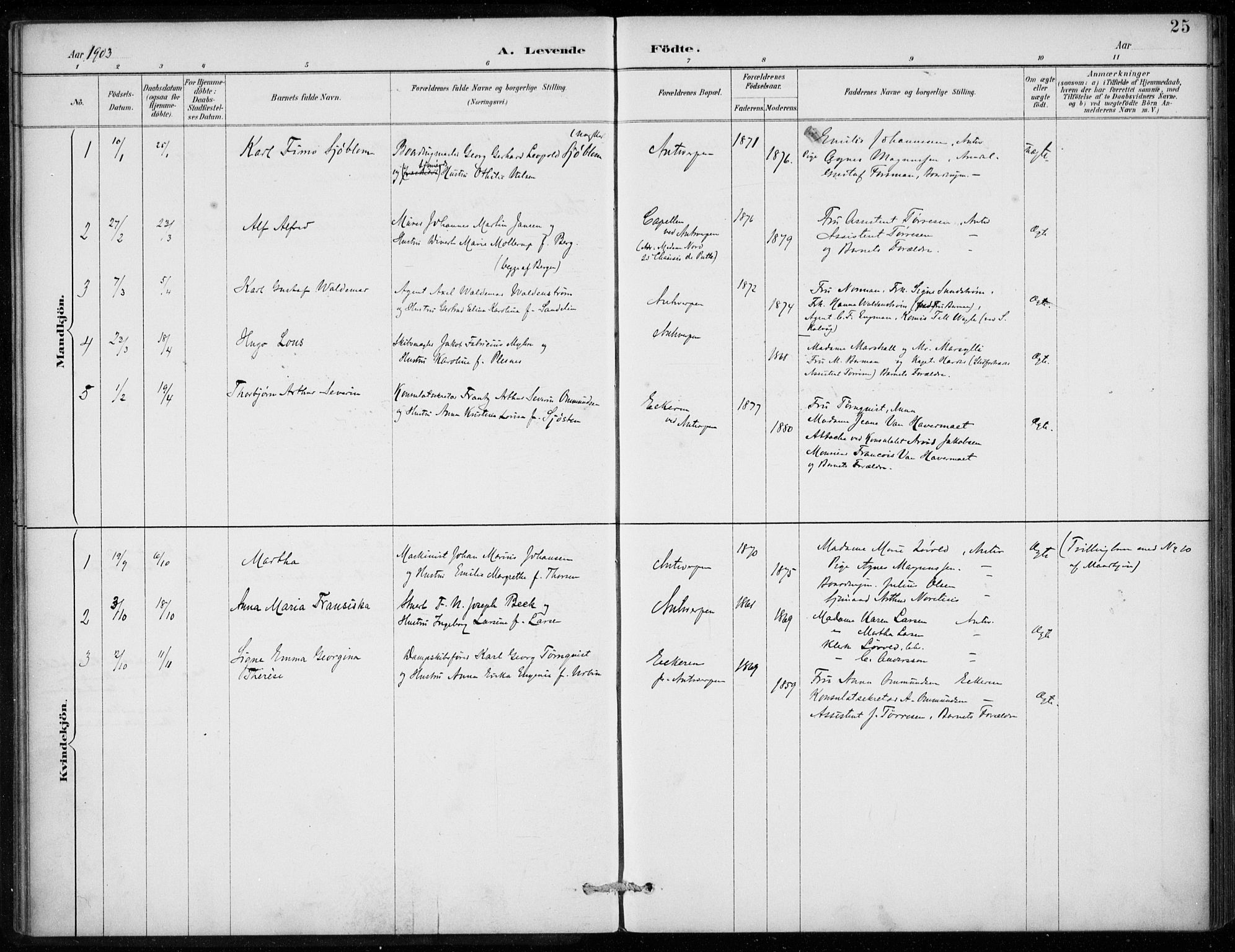 Den norske sjømannsmisjon i utlandet/Antwerpen, SAB/SAB/PA-0105/H/Ha/L0002: Parish register (official) no. A 2, 1887-1913, p. 25