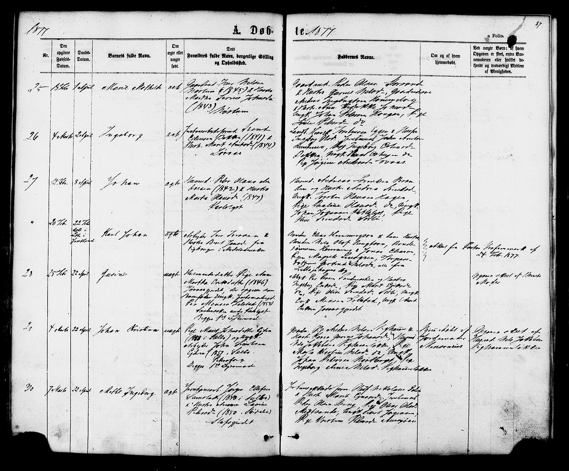 Ministerialprotokoller, klokkerbøker og fødselsregistre - Sør-Trøndelag, SAT/A-1456/616/L0409: Parish register (official) no. 616A06, 1865-1877, p. 87