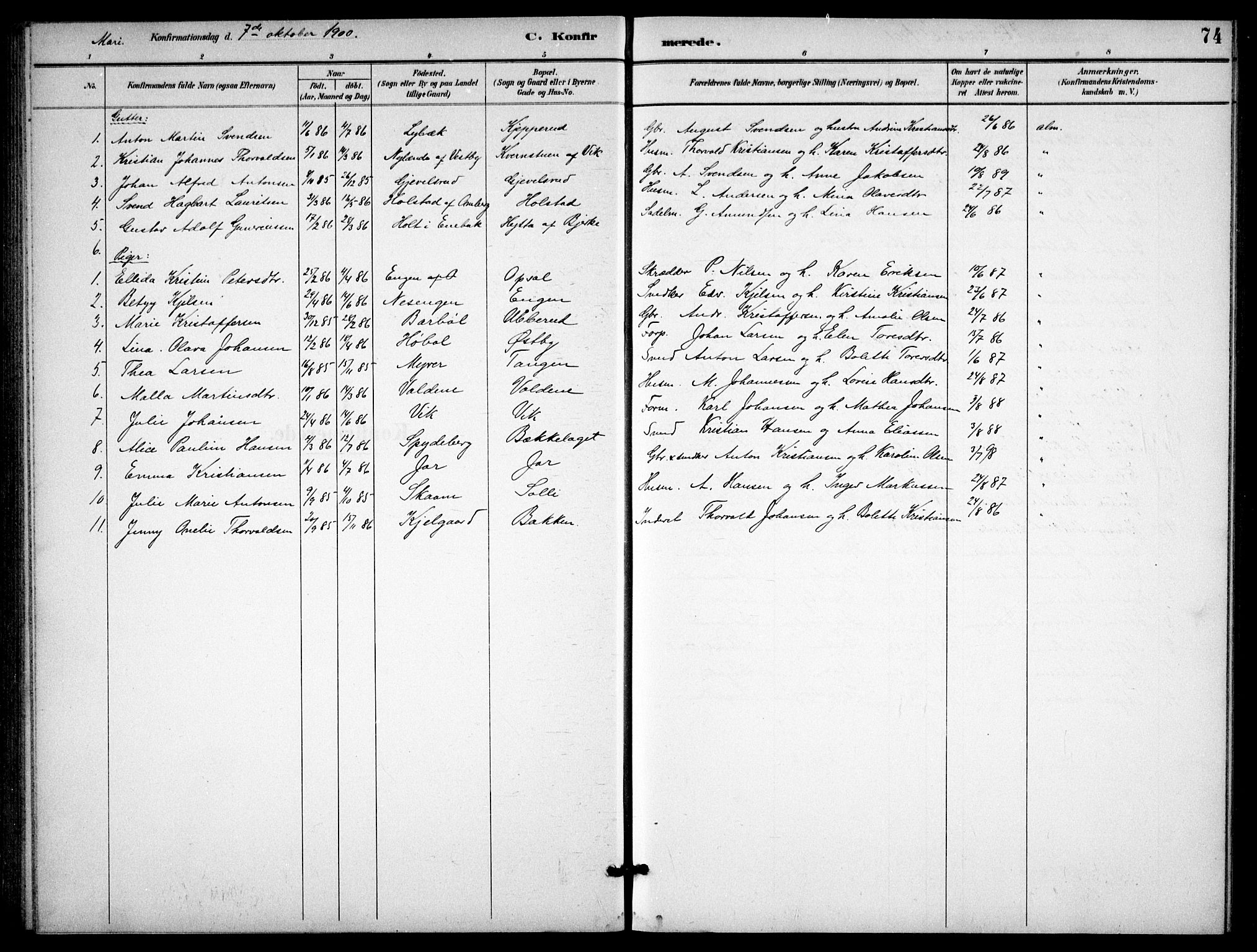 Enebakk prestekontor Kirkebøker, SAO/A-10171c/G/Gb/L0002: Parish register (copy) no. II 2, 1891-1903, p. 74