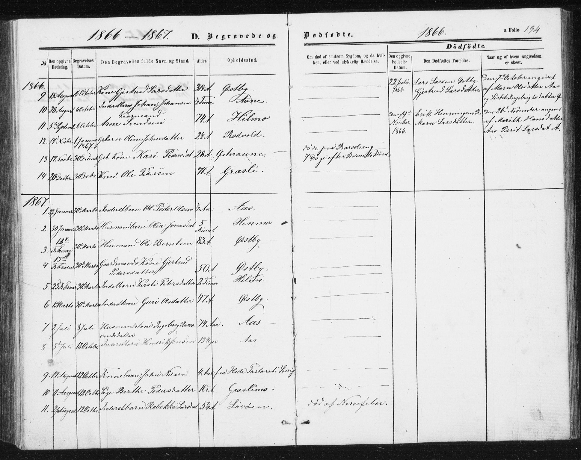 Ministerialprotokoller, klokkerbøker og fødselsregistre - Sør-Trøndelag, SAT/A-1456/698/L1166: Parish register (copy) no. 698C03, 1861-1887, p. 194