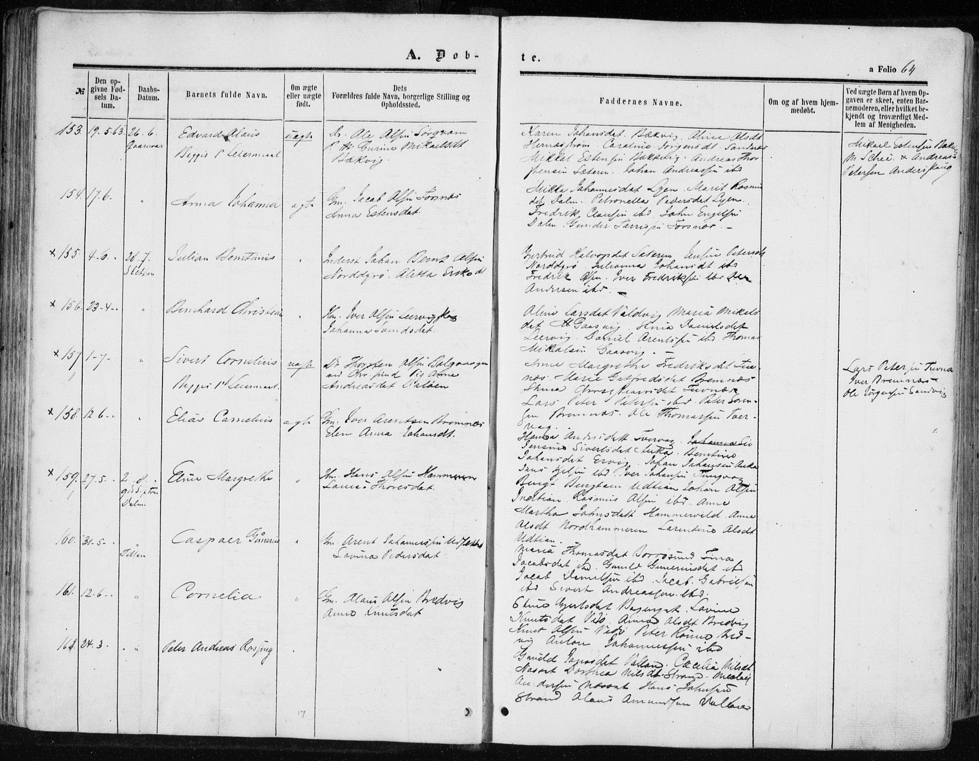 Ministerialprotokoller, klokkerbøker og fødselsregistre - Sør-Trøndelag, AV/SAT-A-1456/634/L0531: Parish register (official) no. 634A07, 1861-1870, p. 64