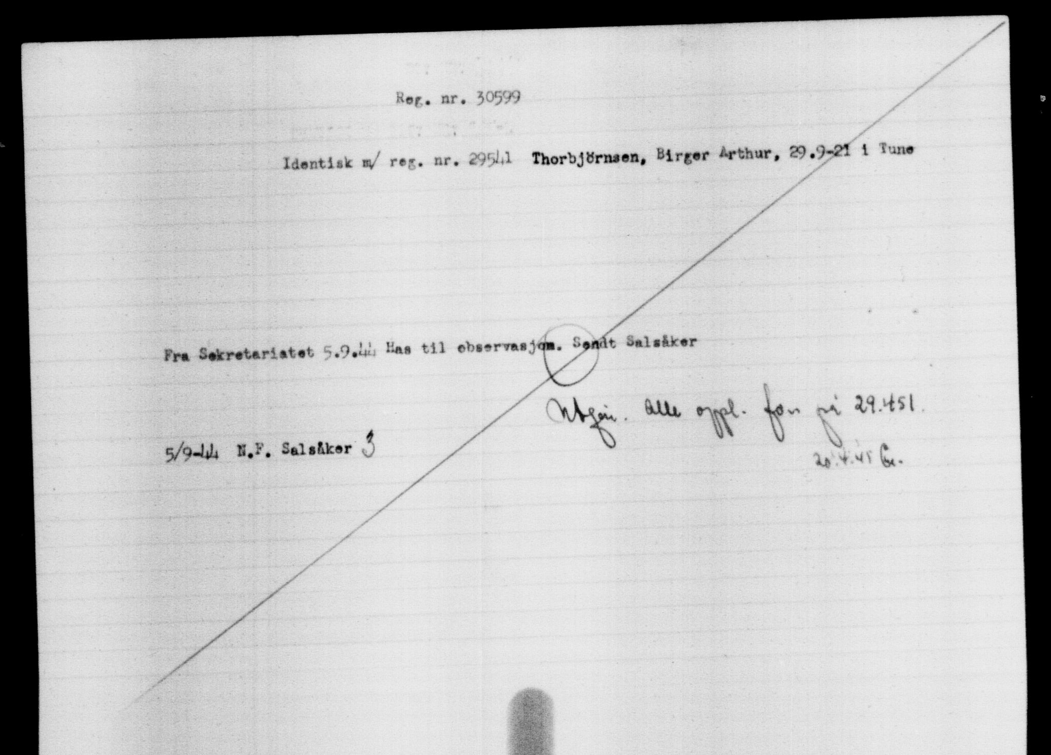 Den Kgl. Norske Legasjons Flyktningskontor, RA/S-6753/V/Va/L0012: Kjesäterkartoteket.  Flyktningenr. 28300-31566, 1940-1945, p. 2507