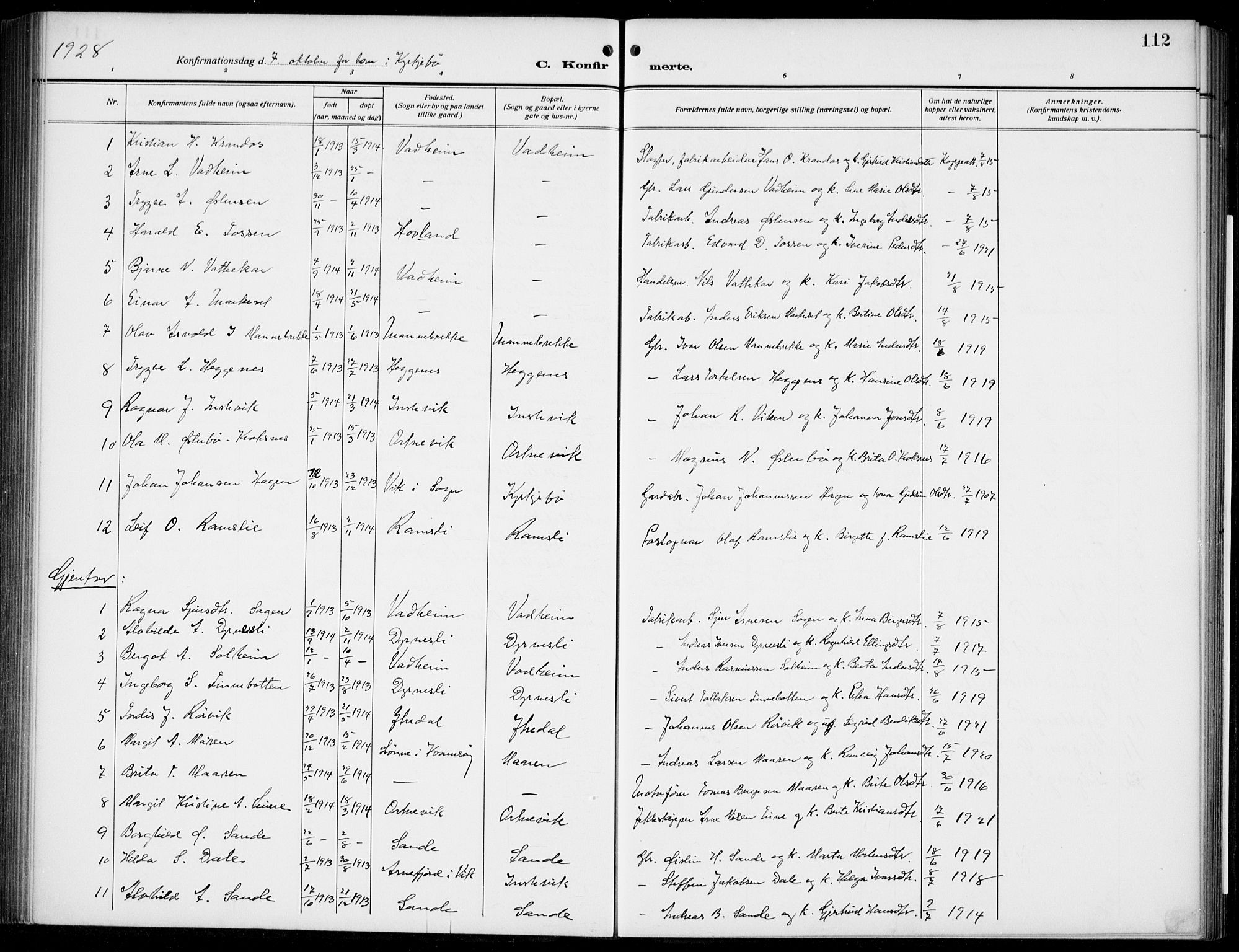 Lavik sokneprestembete, SAB/A-80901: Parish register (copy) no. B 4, 1914-1937, p. 112