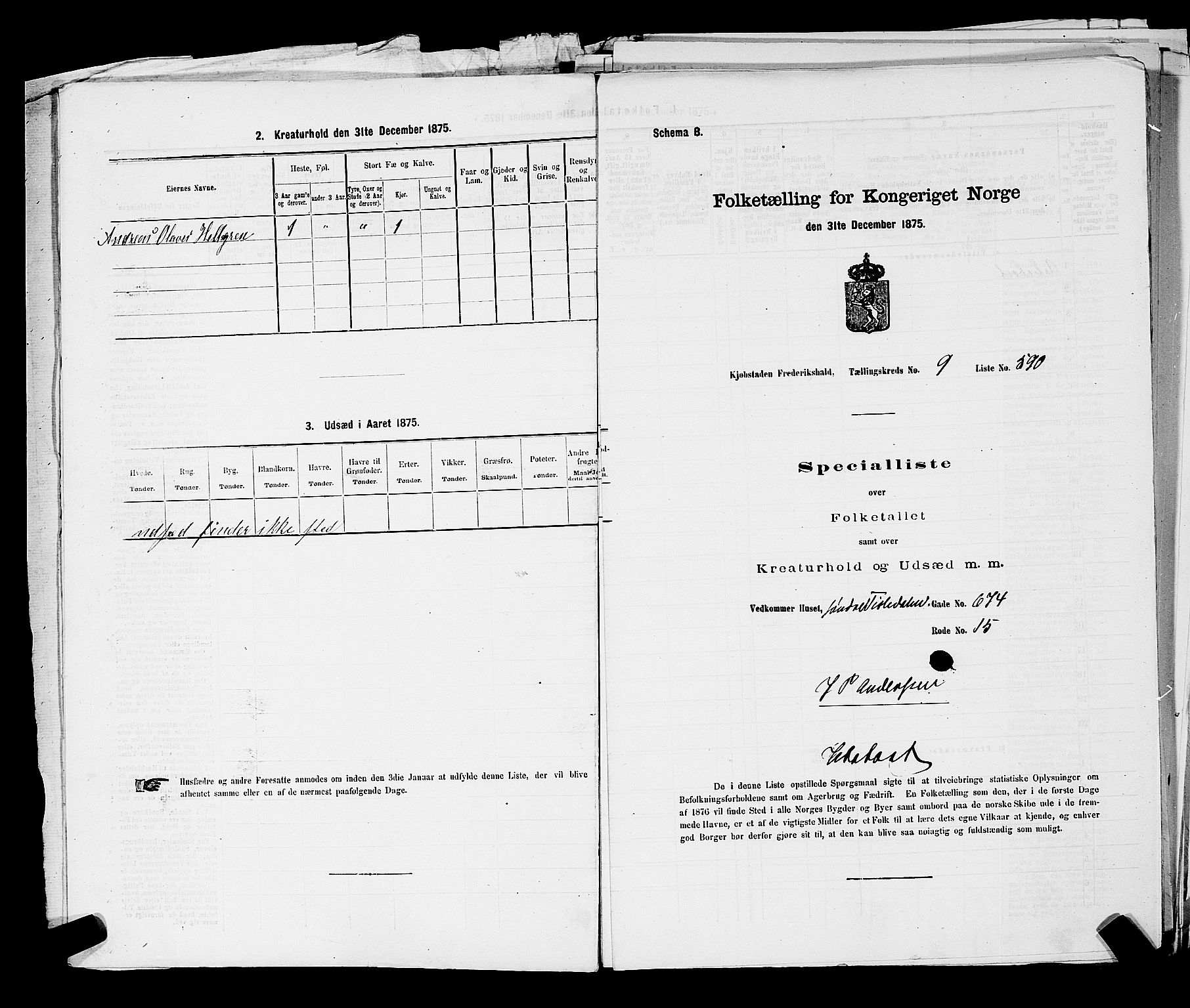 RA, 1875 census for 0101P Fredrikshald, 1875, p. 1436