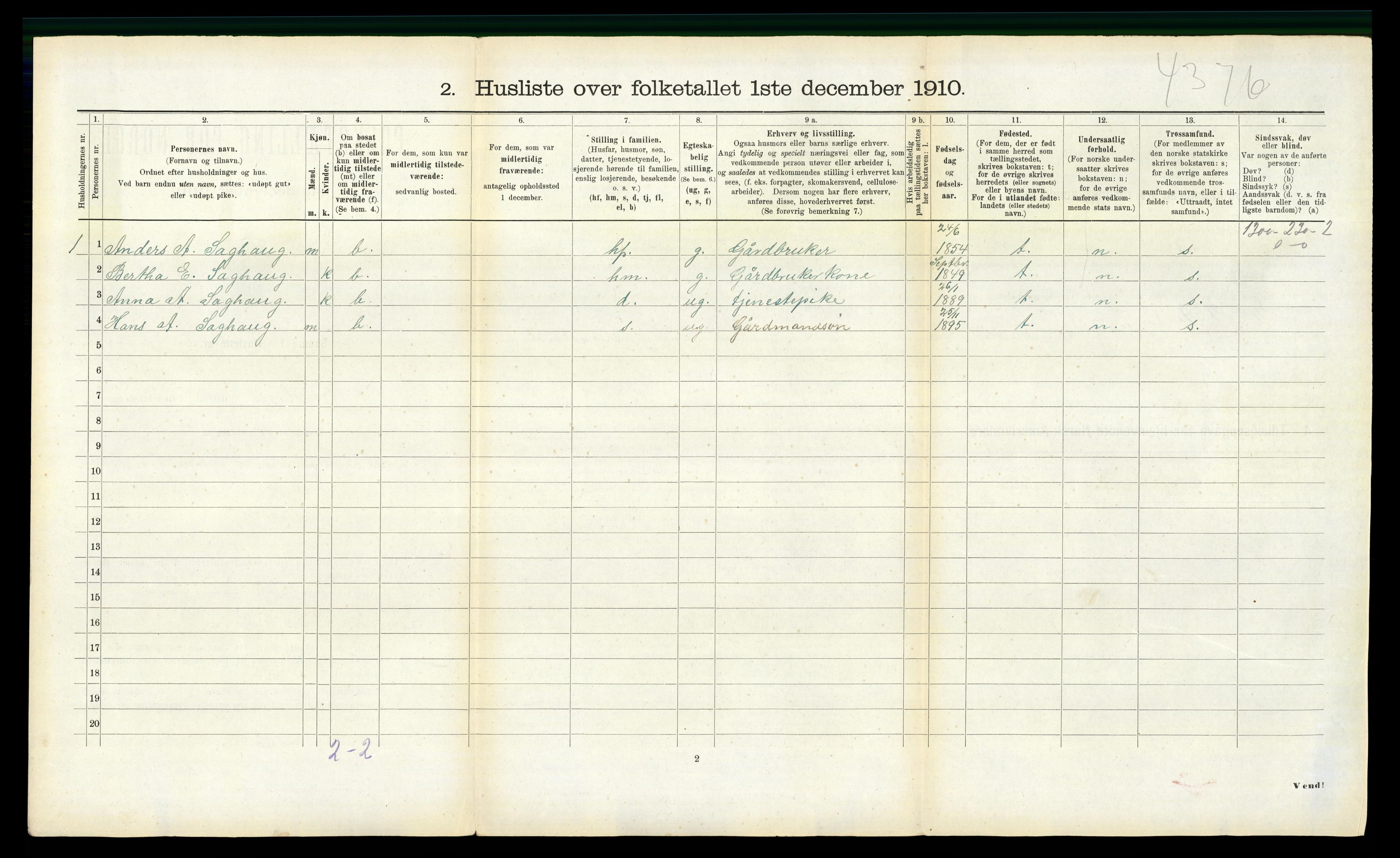 RA, 1910 census for Masfjorden, 1910, p. 121