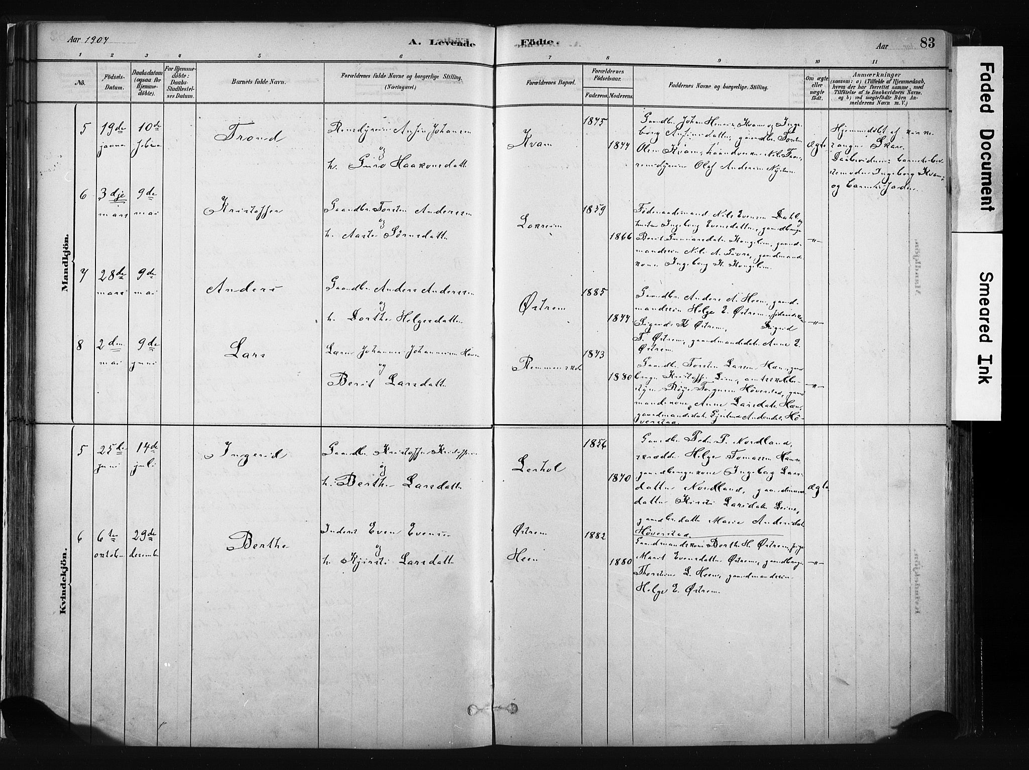 Vang prestekontor, Valdres, SAH/PREST-140/H/Ha/L0008: Parish register (official) no. 8, 1882-1910, p. 83