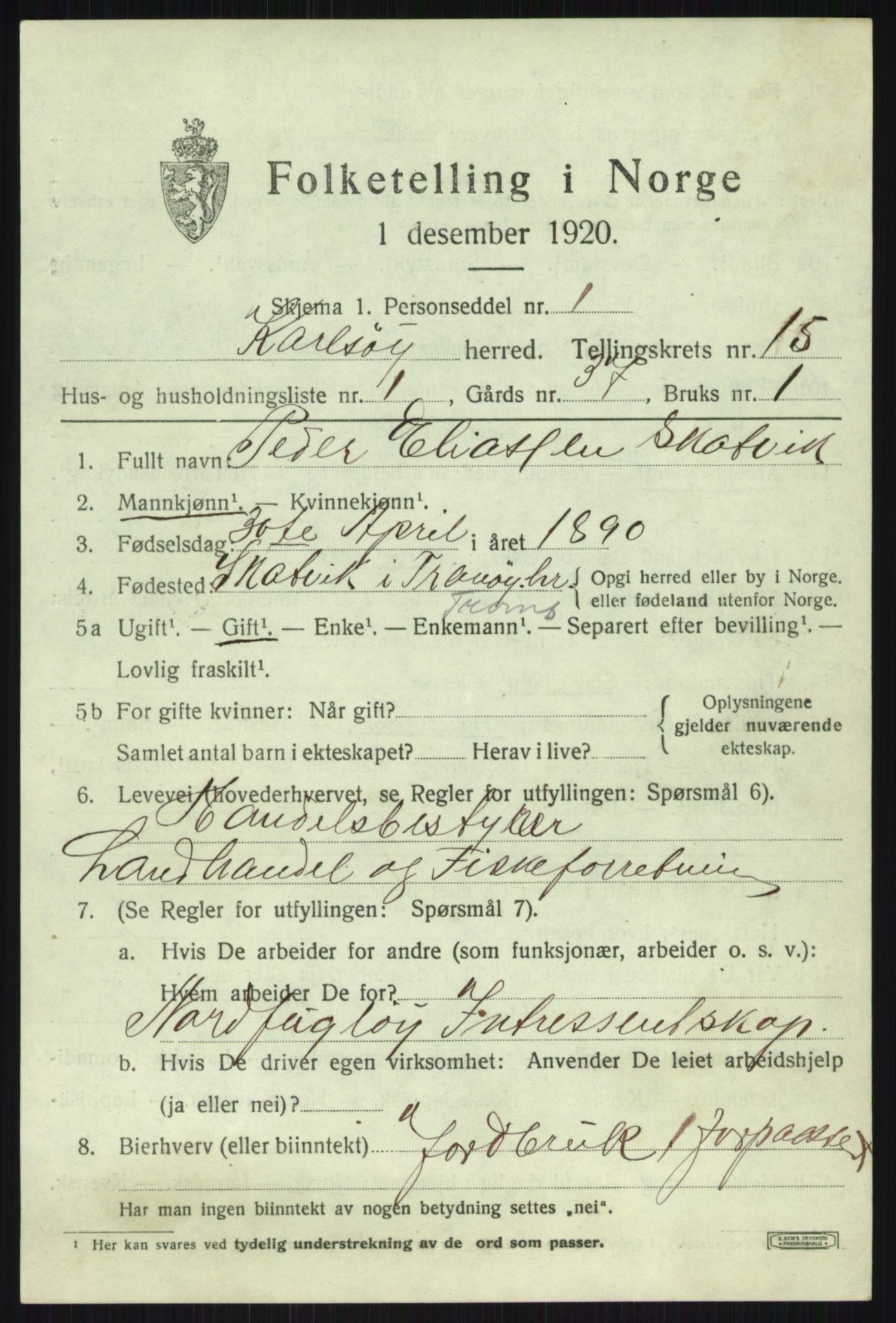 SATØ, 1920 census for Karlsøy, 1920, p. 5410