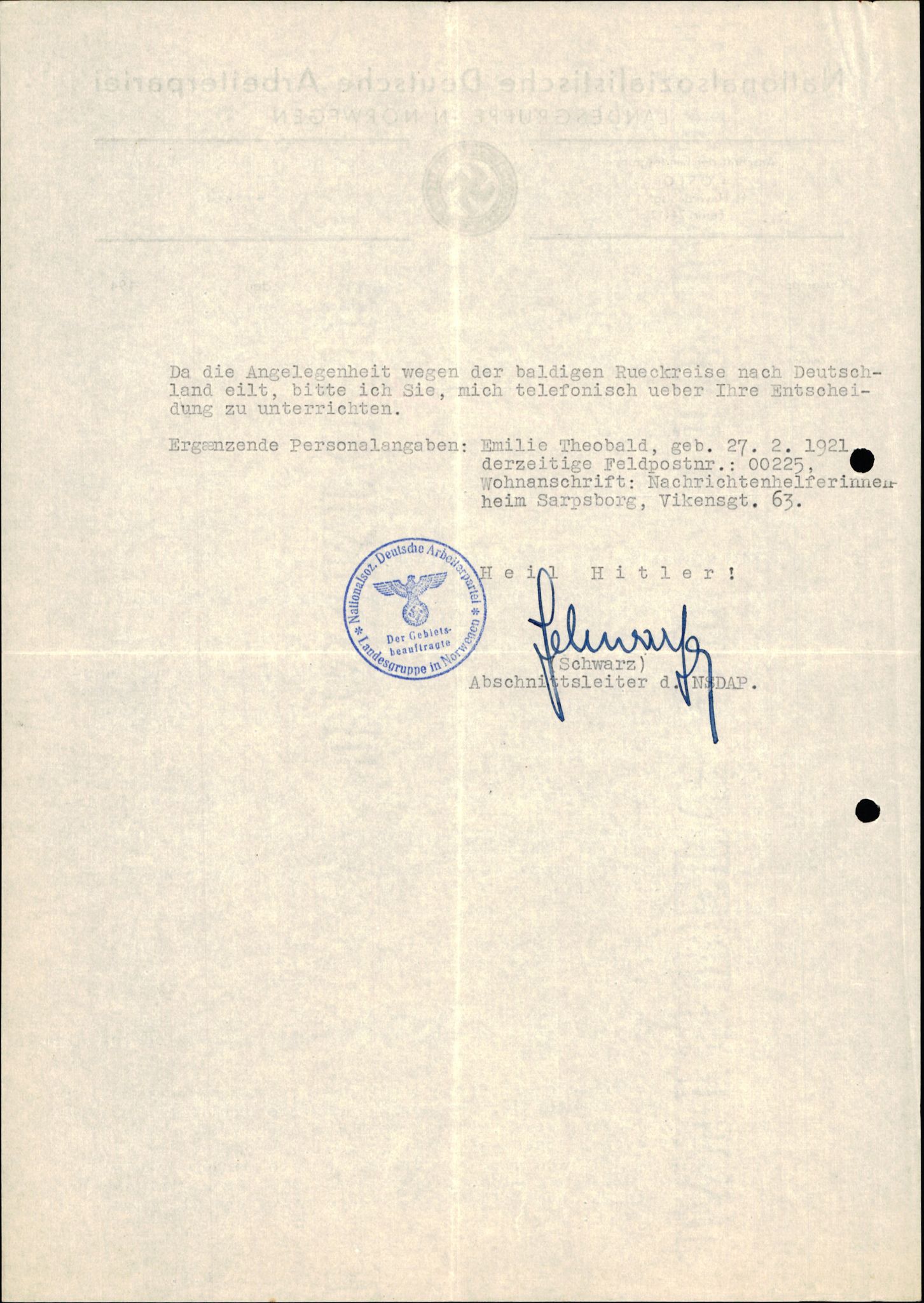 Forsvarets Overkommando. 2 kontor. Arkiv 11.4. Spredte tyske arkivsaker, AV/RA-RAFA-7031/D/Dar/Darb/L0015: Reichskommissariat - NSDAP in Norwegen, 1938-1945, p. 678