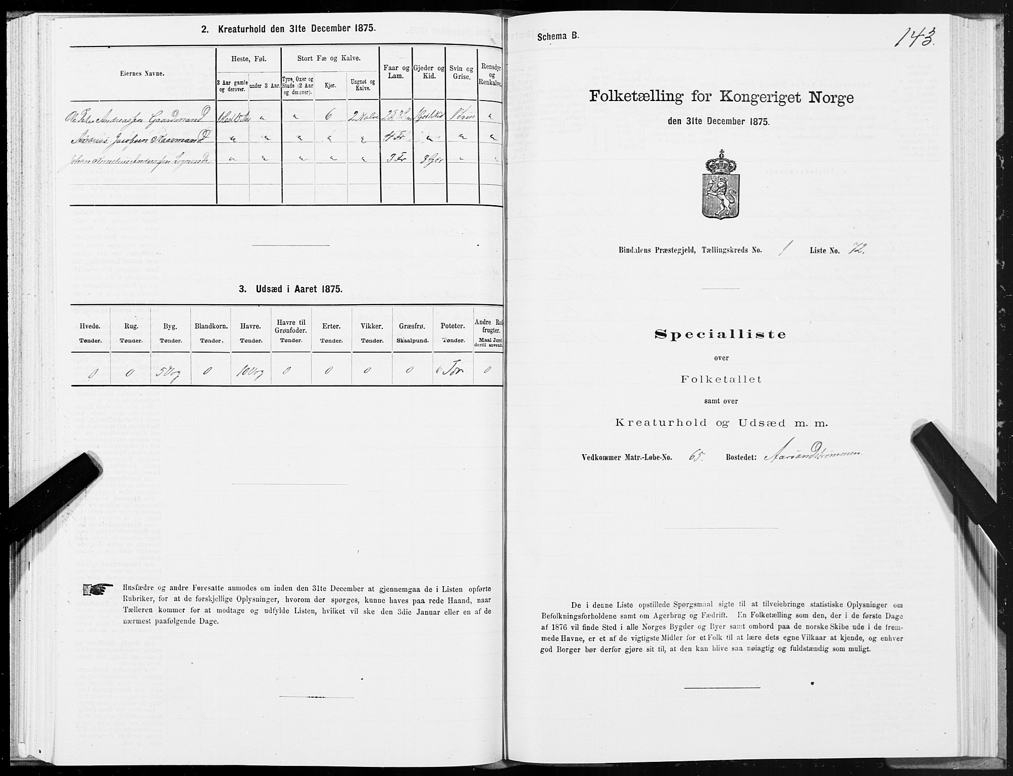 SAT, 1875 census for 1811P Bindal, 1875, p. 1143
