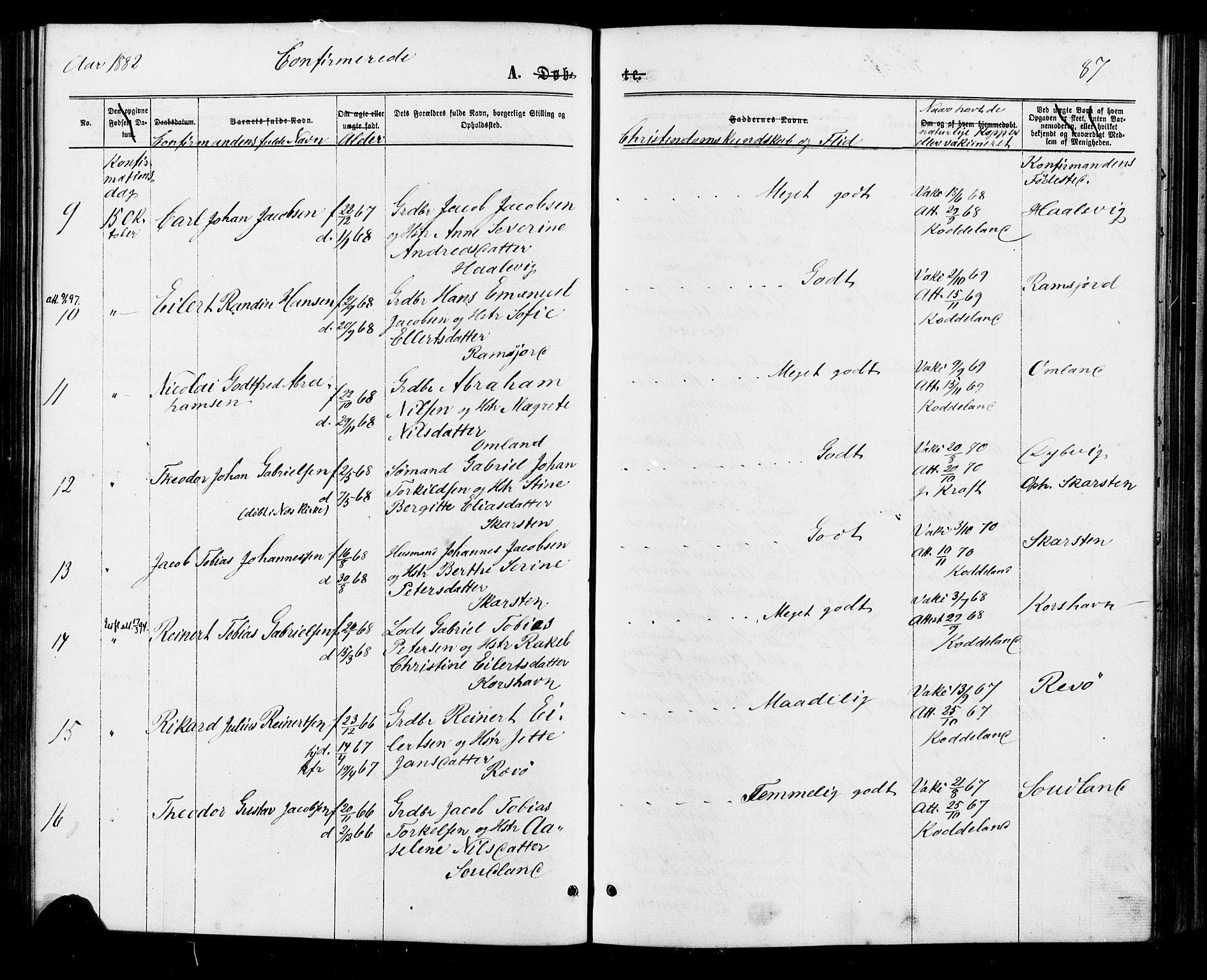 Lyngdal sokneprestkontor, AV/SAK-1111-0029/F/Fa/Faa/L0003: Parish register (official) no. A 3, 1871-1882, p. 87