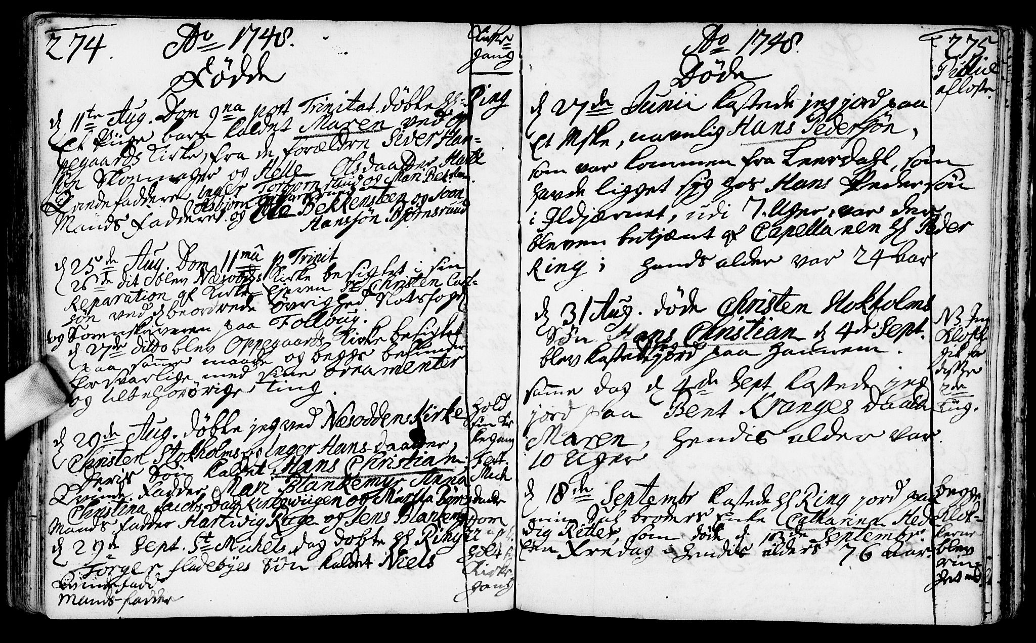 Nesodden prestekontor Kirkebøker, SAO/A-10013/F/Fa/L0001: Parish register (official) no. I 1, 1709-1749, p. 274-275