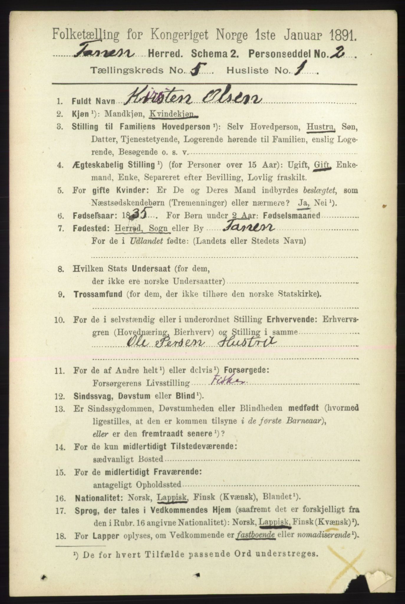 RA, 1891 census for 2025 Tana, 1891, p. 1995