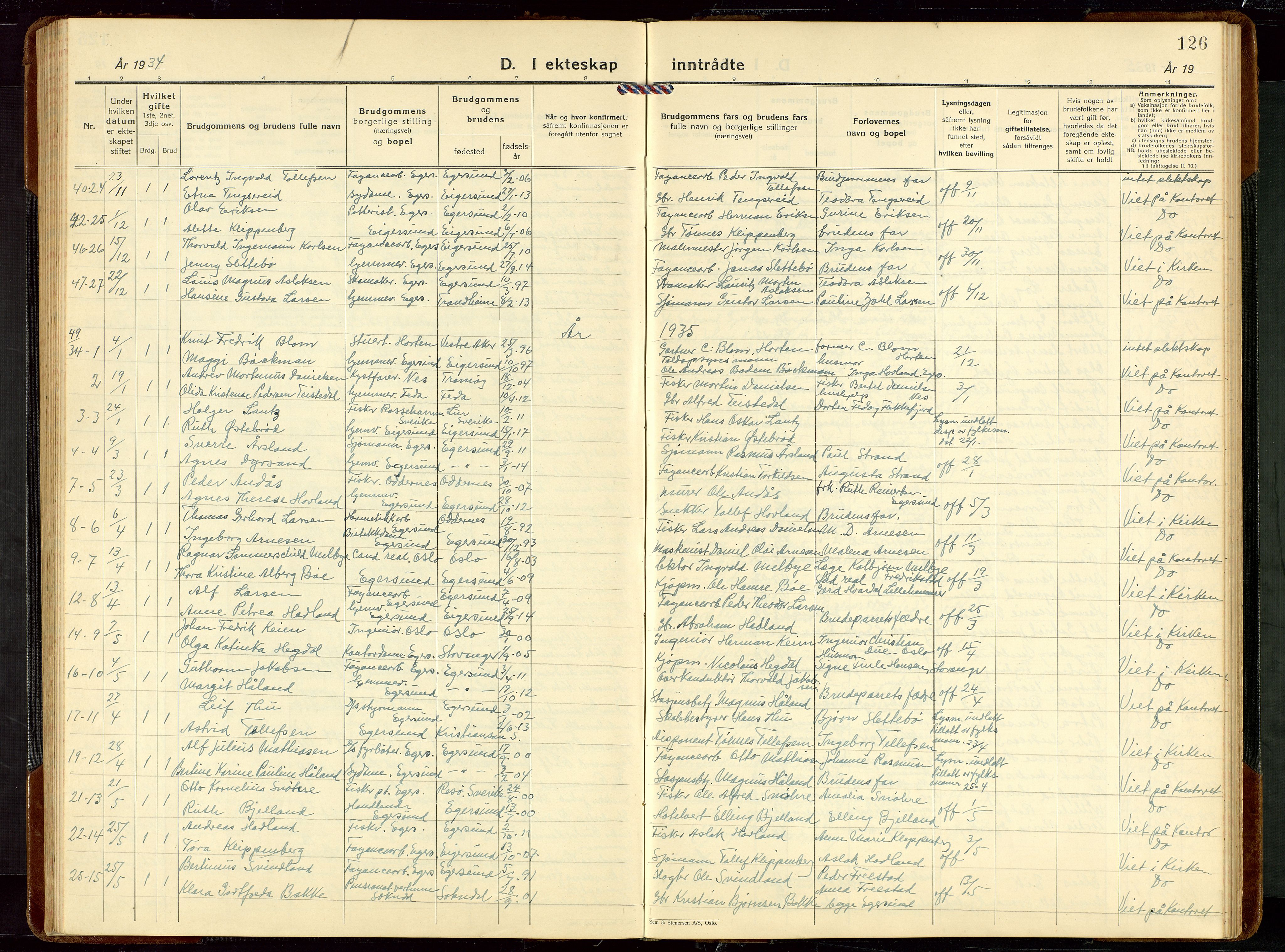 Eigersund sokneprestkontor, AV/SAST-A-101807/S09/L0014: Parish register (copy) no. B 14, 1931-1949, p. 126