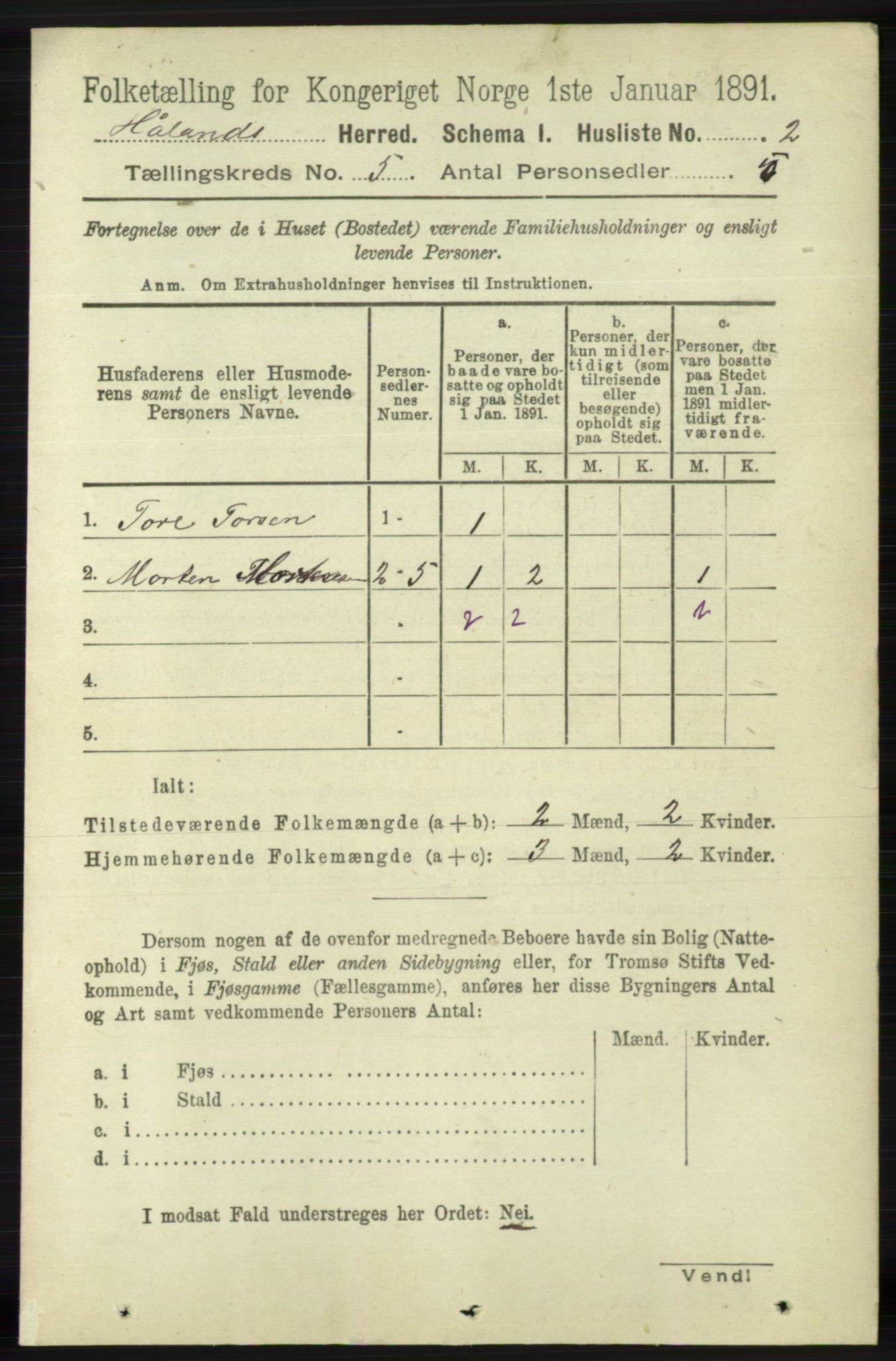 RA, 1891 census for 1124 Haaland, 1891, p. 3163