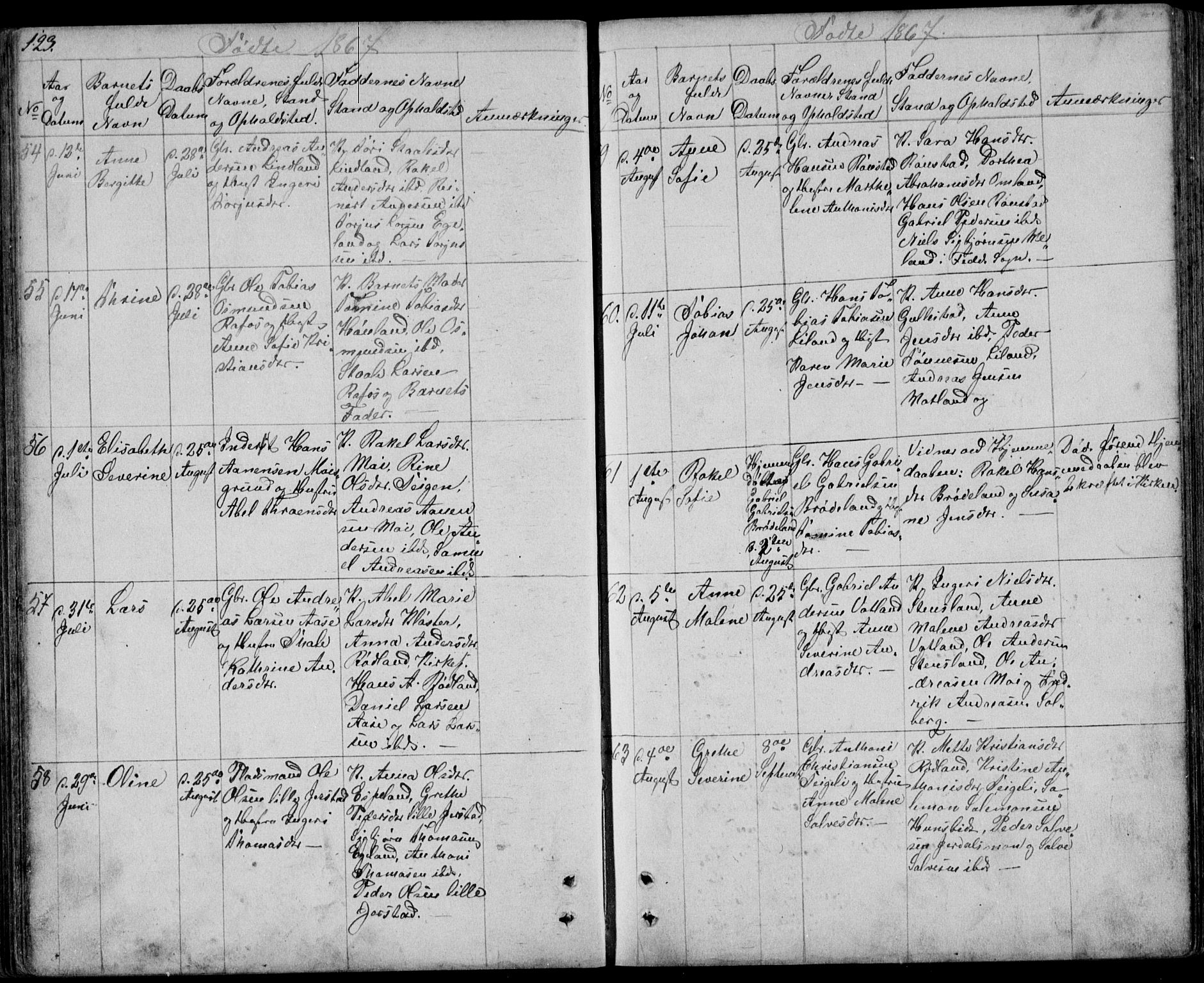 Kvinesdal sokneprestkontor, AV/SAK-1111-0026/F/Fb/Fbb/L0001: Parish register (copy) no. B 1, 1852-1872, p. 123