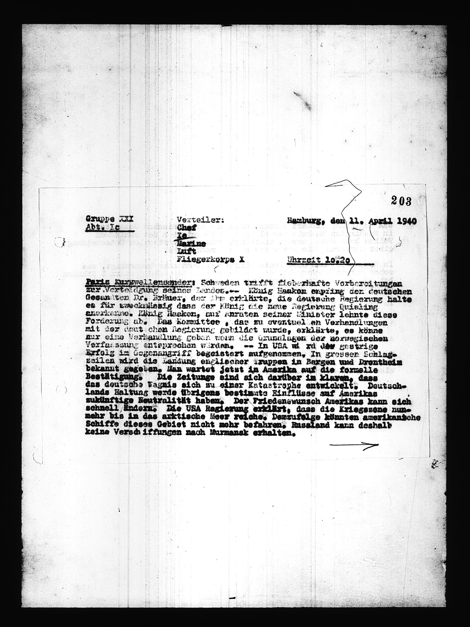 Documents Section, AV/RA-RAFA-2200/V/L0085: Amerikansk mikrofilm "Captured German Documents".
Box No. 724.  FKA jnr. 615/1954., 1940-1941, p. 54