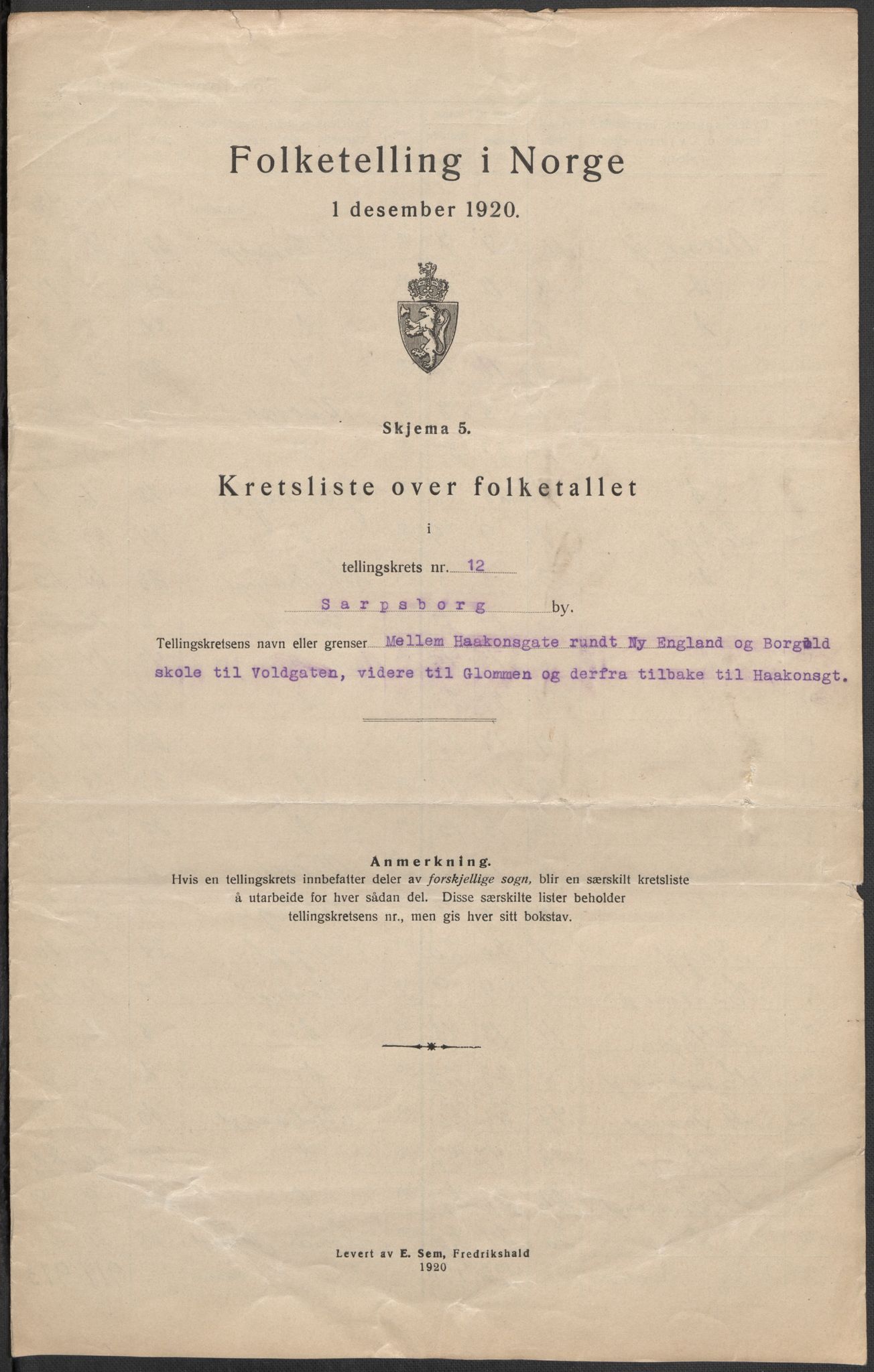 SAO, 1920 census for Sarpsborg, 1920, p. 37