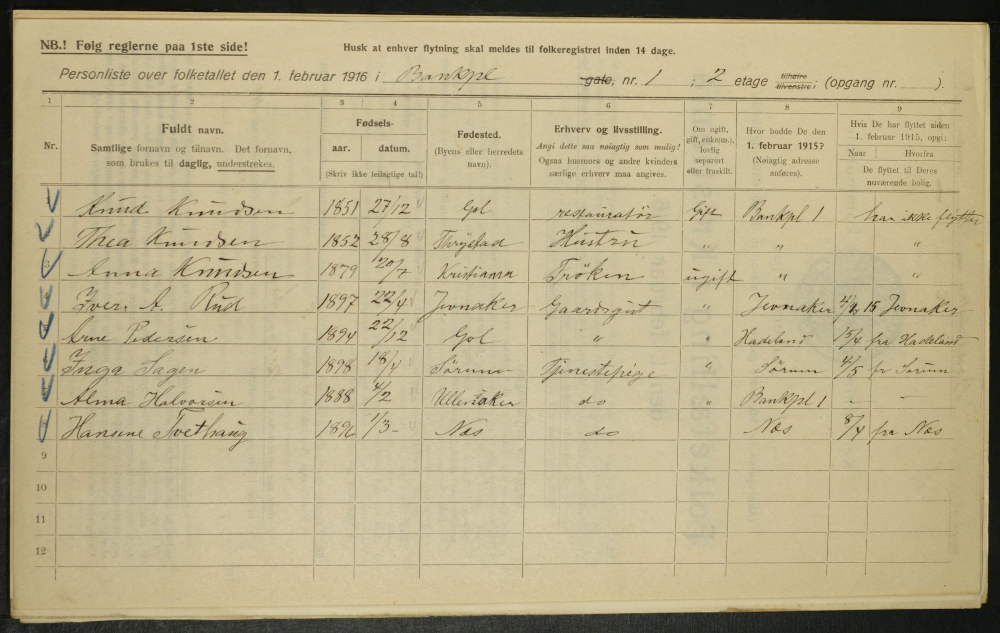 OBA, Municipal Census 1916 for Kristiania, 1916, p. 3412