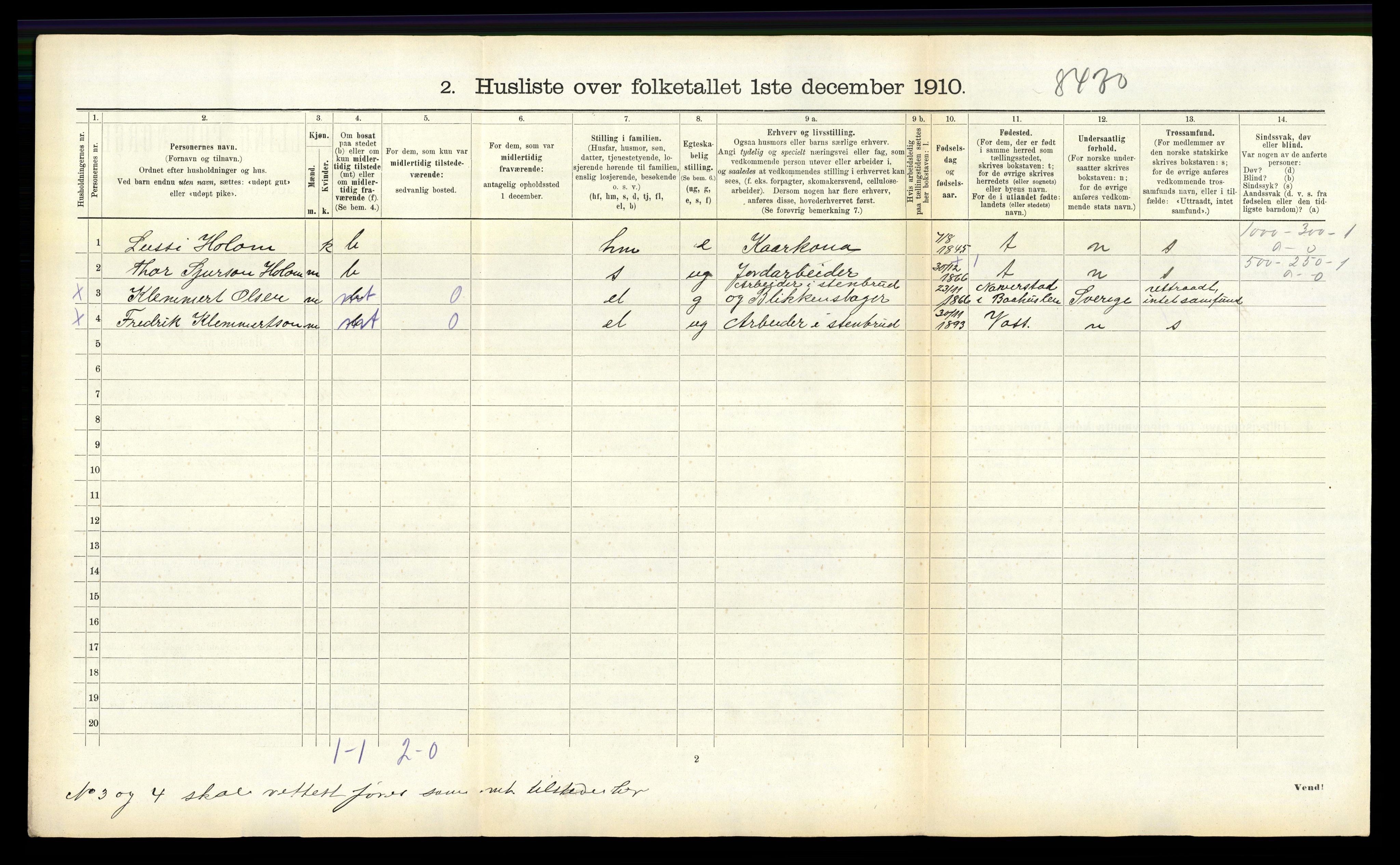 RA, 1910 census for Vik, 1910, p. 894