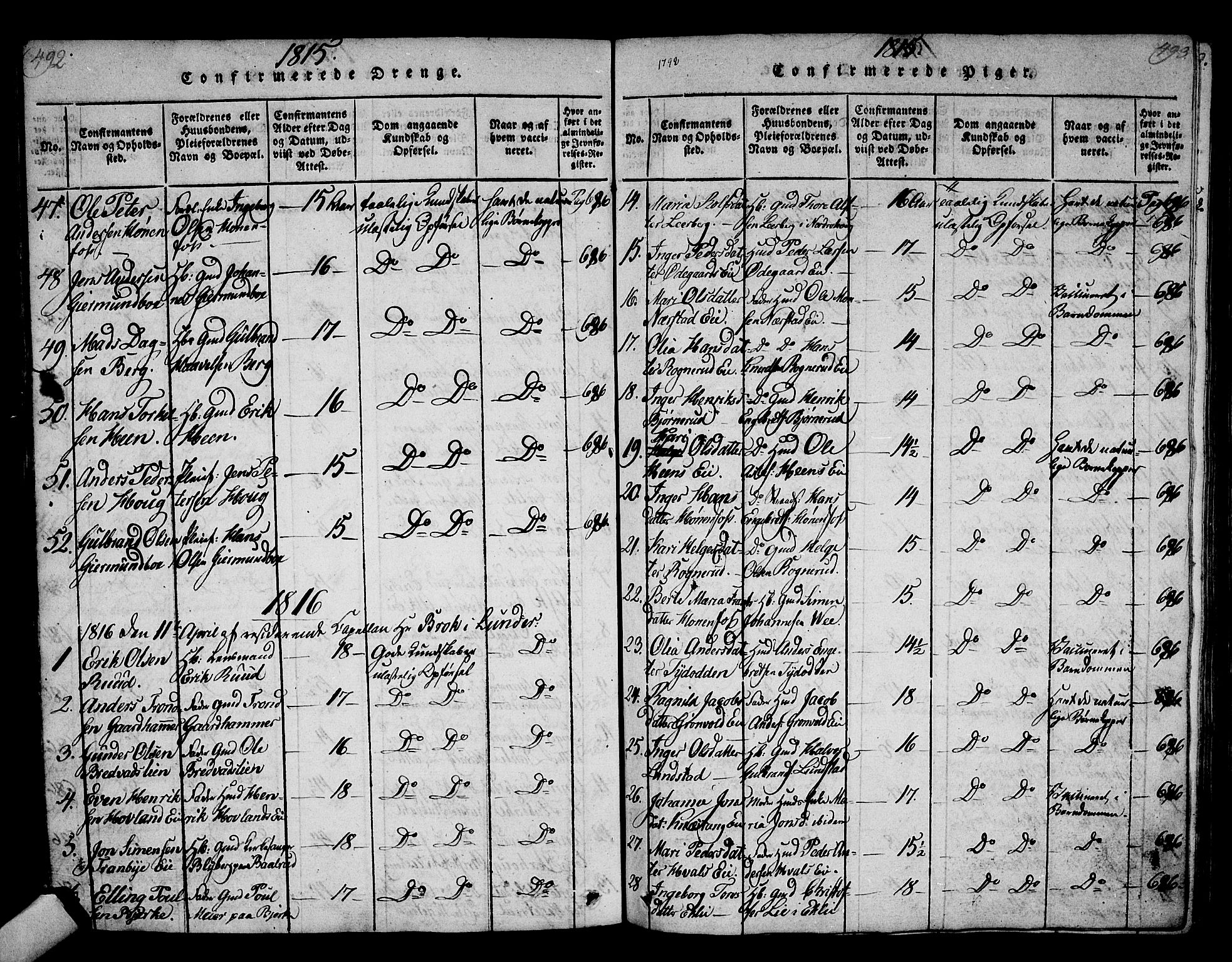 Norderhov kirkebøker, SAKO/A-237/F/Fa/L0008: Parish register (official) no. 8, 1814-1833, p. 492-493
