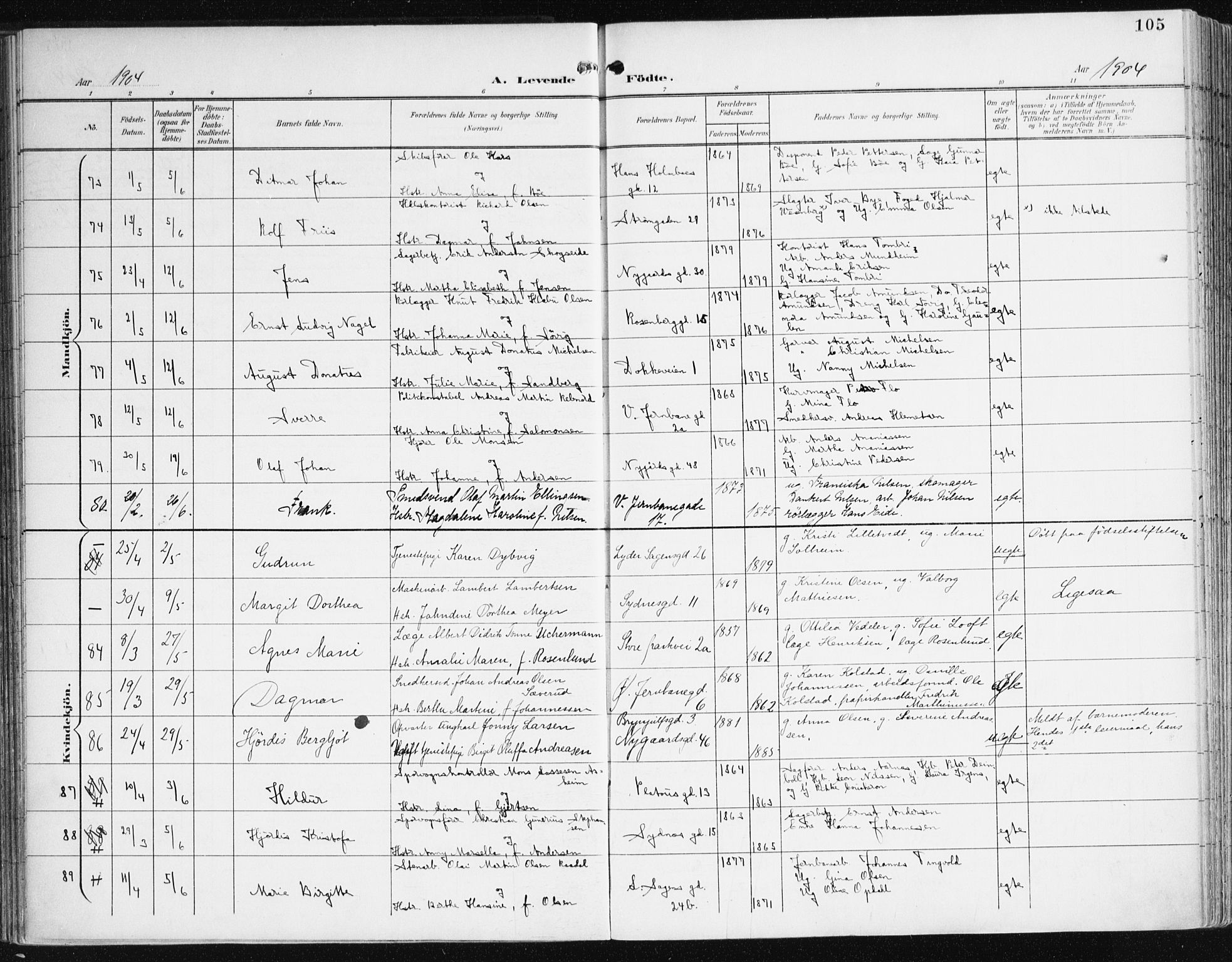 Johanneskirken sokneprestembete, AV/SAB-A-76001/H/Haa/L0002: Parish register (official) no. A 2, 1900-1912, p. 105