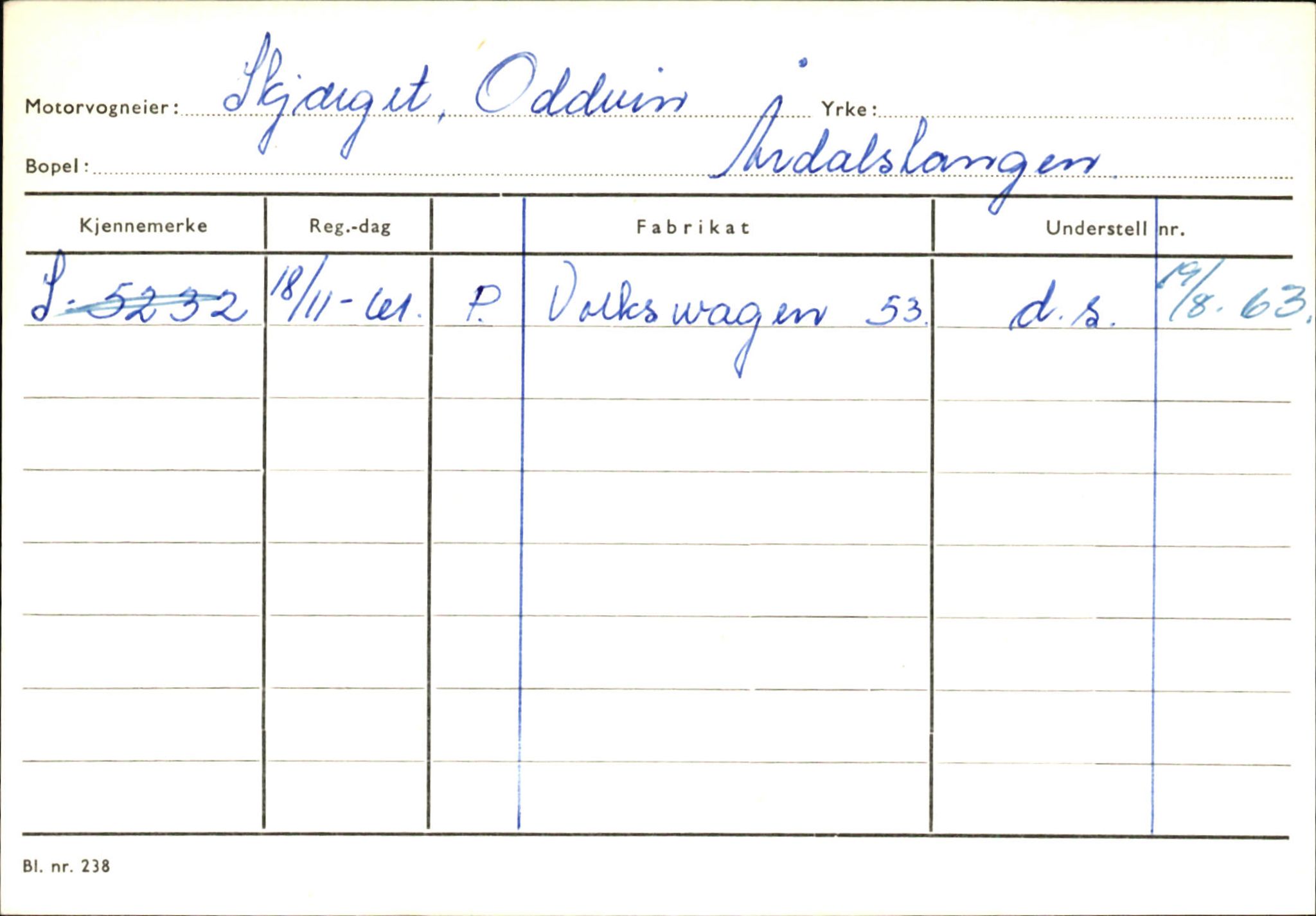 Statens vegvesen, Sogn og Fjordane vegkontor, SAB/A-5301/4/F/L0146: Registerkort Årdal R-Å samt diverse kort, 1945-1975, p. 396