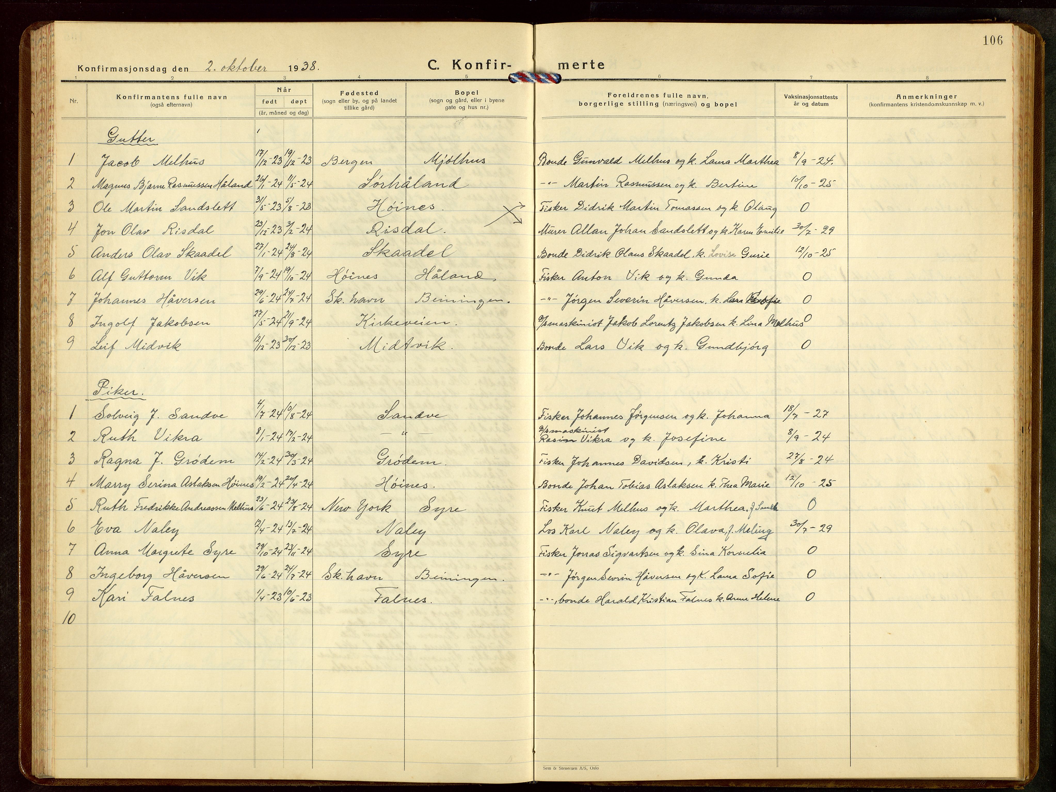 Skudenes sokneprestkontor, AV/SAST-A -101849/H/Ha/Hab/L0013: Parish register (copy) no. B 13, 1937-1954, p. 106