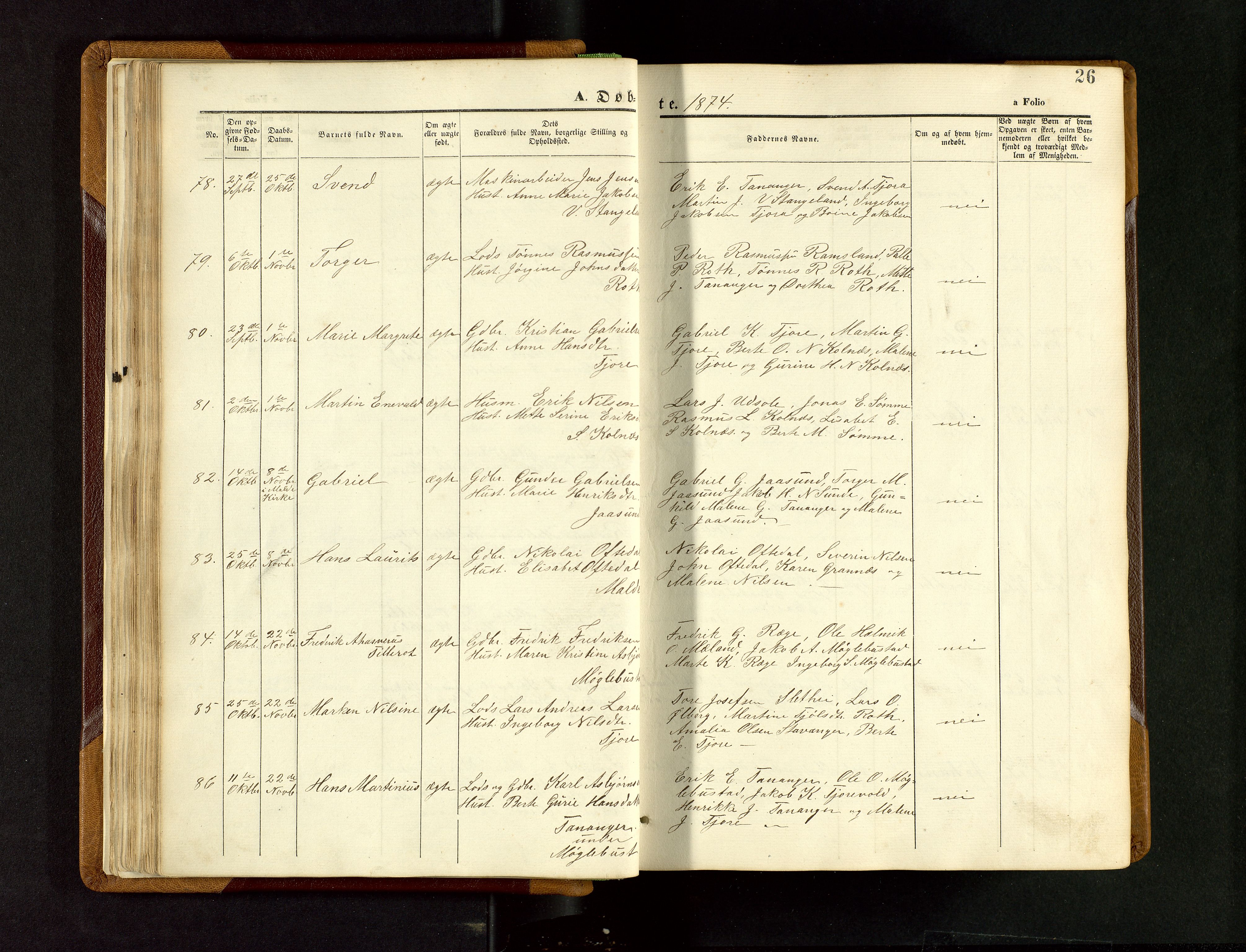 Håland sokneprestkontor, AV/SAST-A-101802/001/30BB/L0003: Parish register (copy) no. B 3, 1873-1893, p. 26