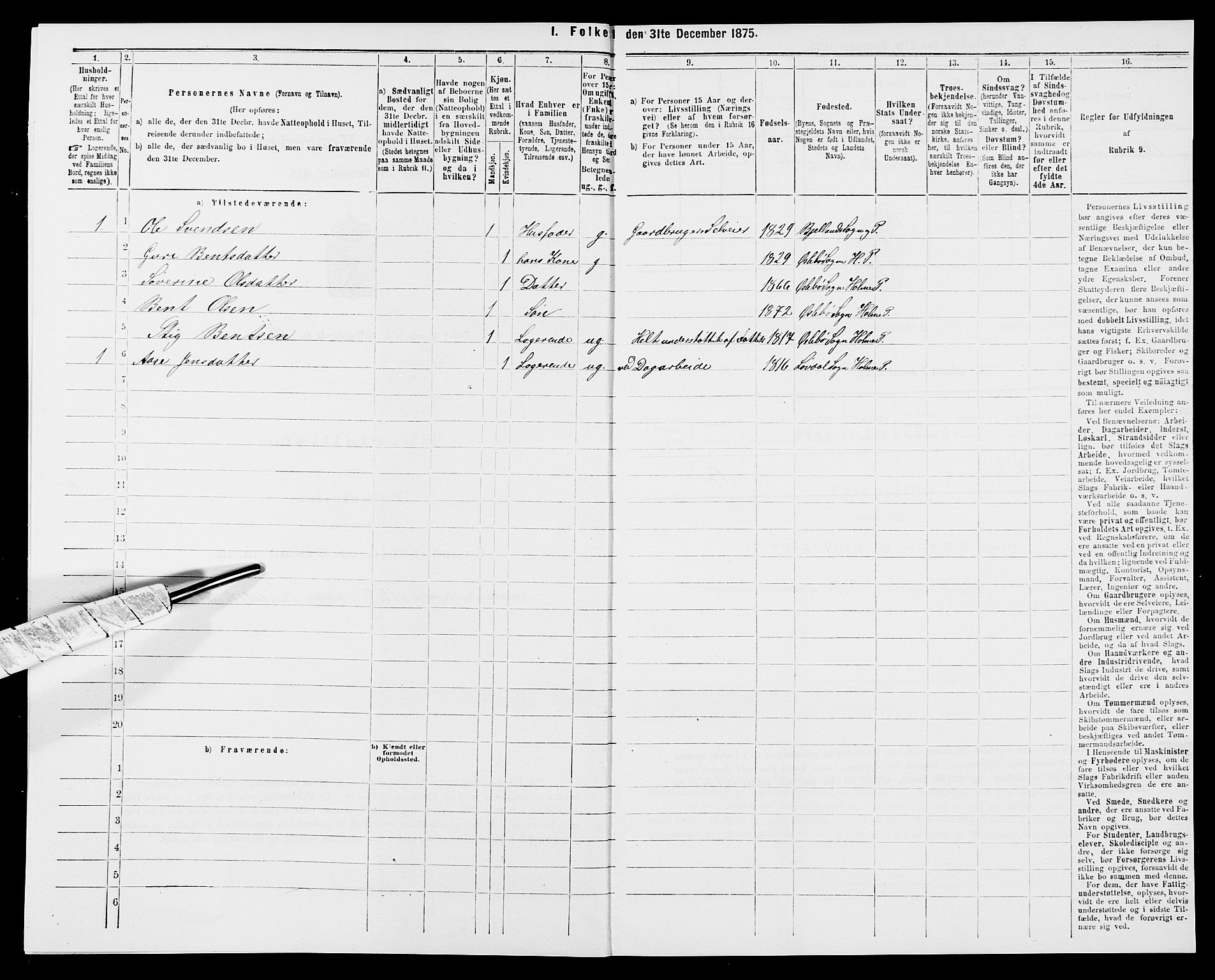 SAK, 1875 census for 1020P Holum, 1875, p. 1057