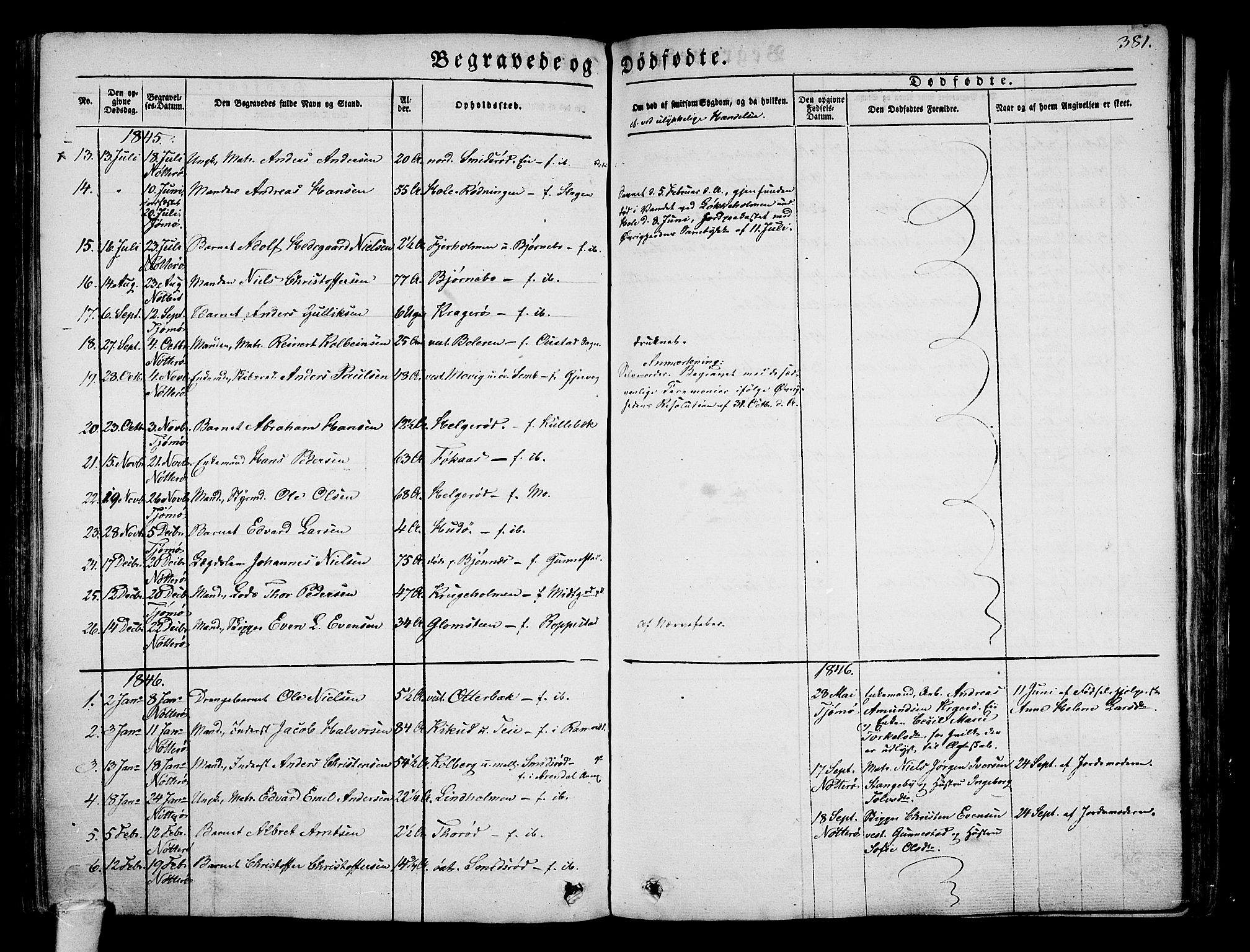 Nøtterøy kirkebøker, AV/SAKO-A-354/G/Ga/L0001: Parish register (copy) no. I 1, 1844-1859, p. 381