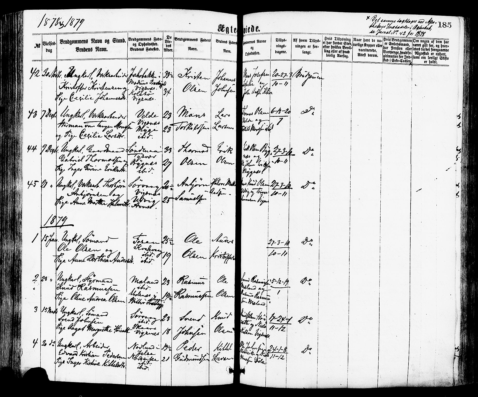 Avaldsnes sokneprestkontor, SAST/A -101851/H/Ha/Haa/L0012: Parish register (official) no. A 12, 1865-1880, p. 185