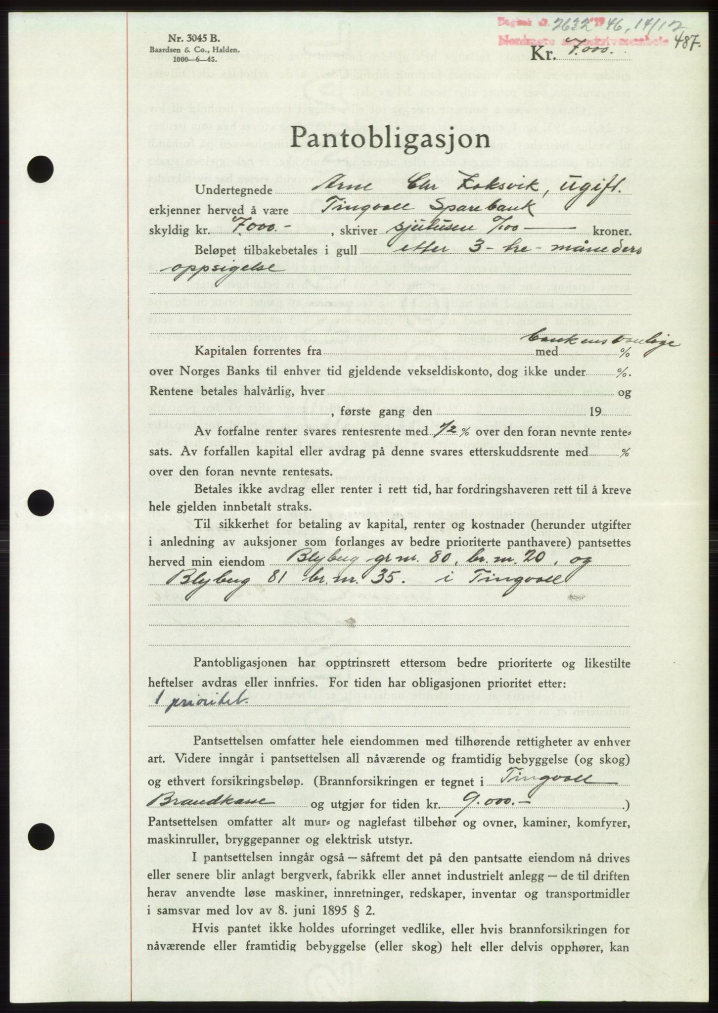 Nordmøre sorenskriveri, AV/SAT-A-4132/1/2/2Ca: Mortgage book no. B95, 1946-1947, Diary no: : 2632/1946