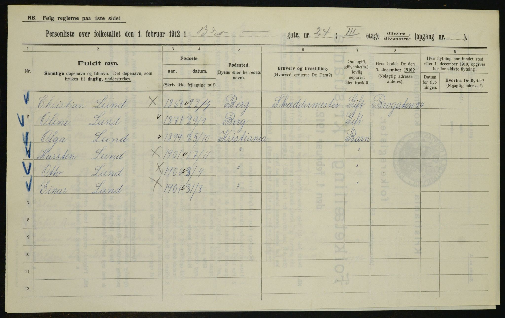 OBA, Municipal Census 1912 for Kristiania, 1912, p. 9879