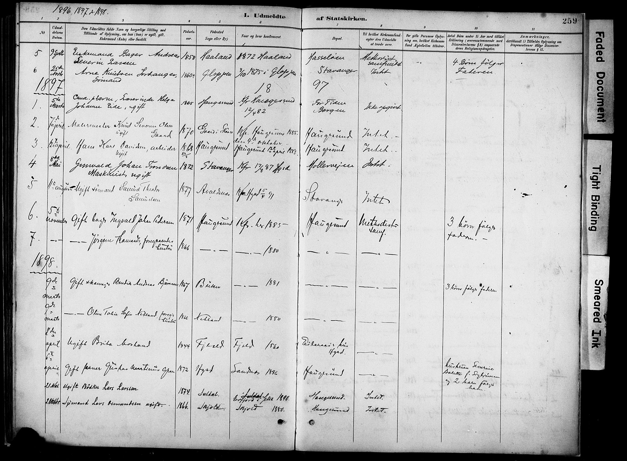 Haugesund sokneprestkontor, SAST/A -101863/H/Ha/Haa/L0005: Parish register (official) no. A 5, 1891-1903, p. 259