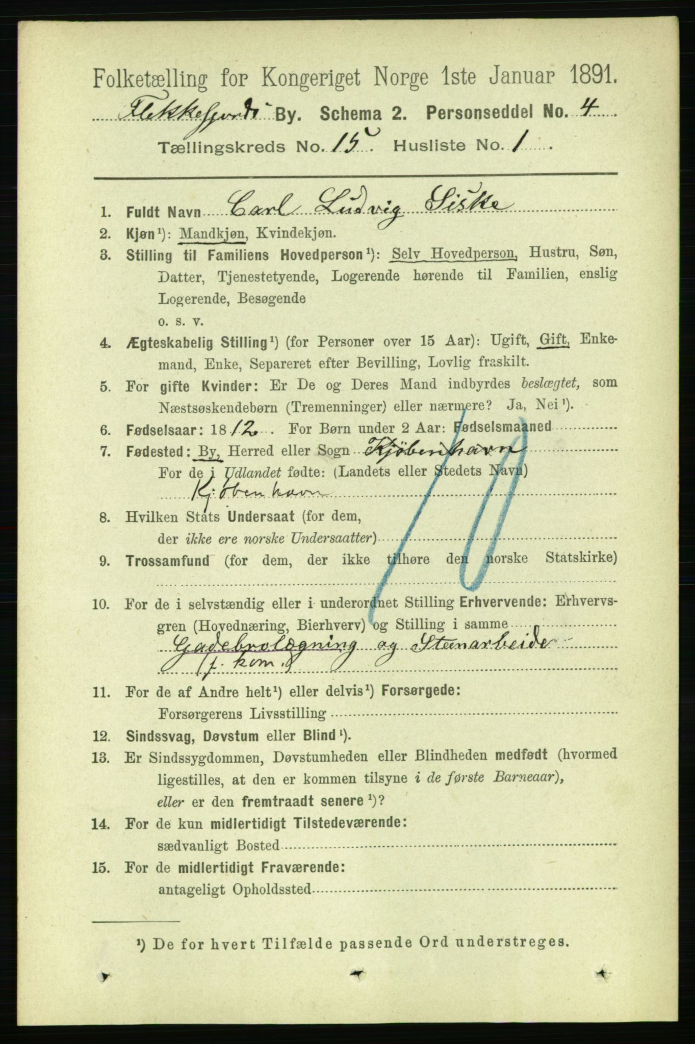 RA, 1891 census for 1004 Flekkefjord, 1891, p. 1943