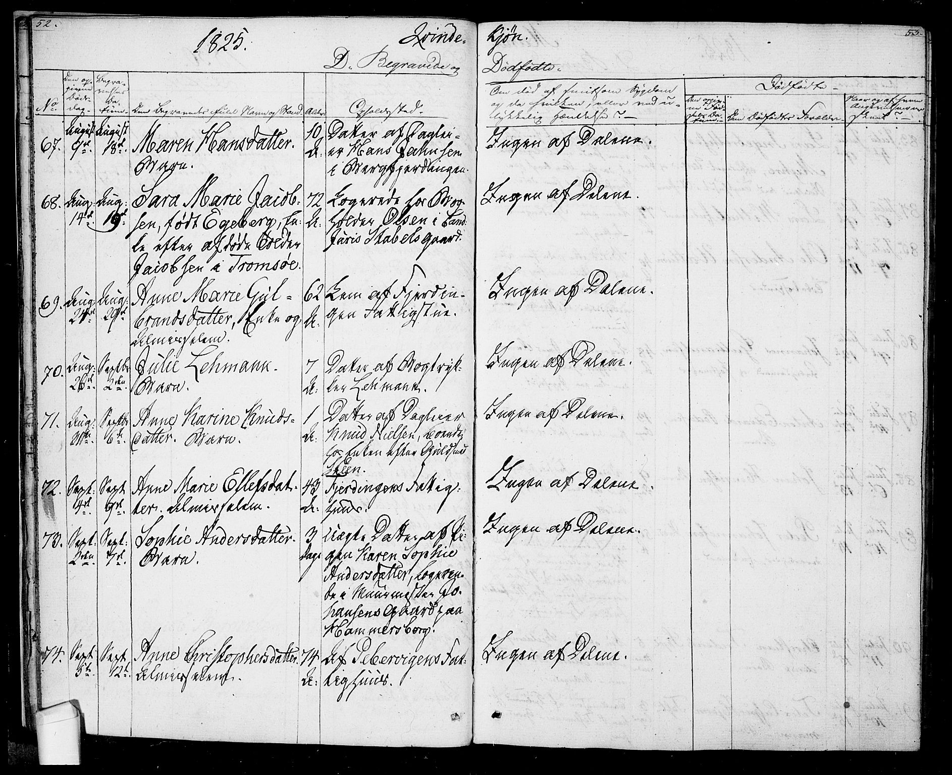 Oslo domkirke Kirkebøker, AV/SAO-A-10752/F/Fa/L0022: Parish register (official) no. 22, 1824-1829, p. 52-53